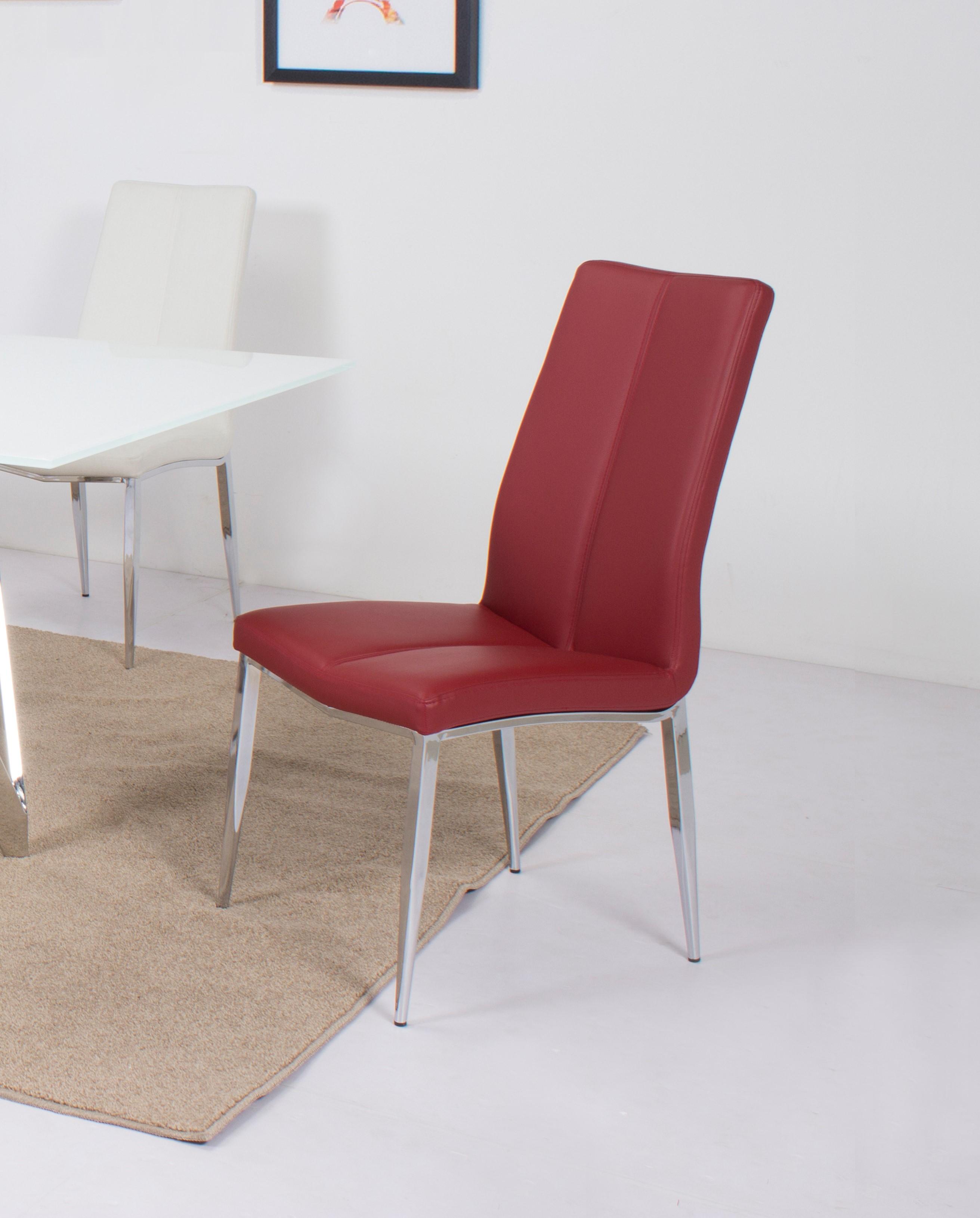 

    
 Shop  White Glass Top Dining Set 5 Pcs w/ Red Eco Leather Chairs Modern Abigail by Chintaly Imports

