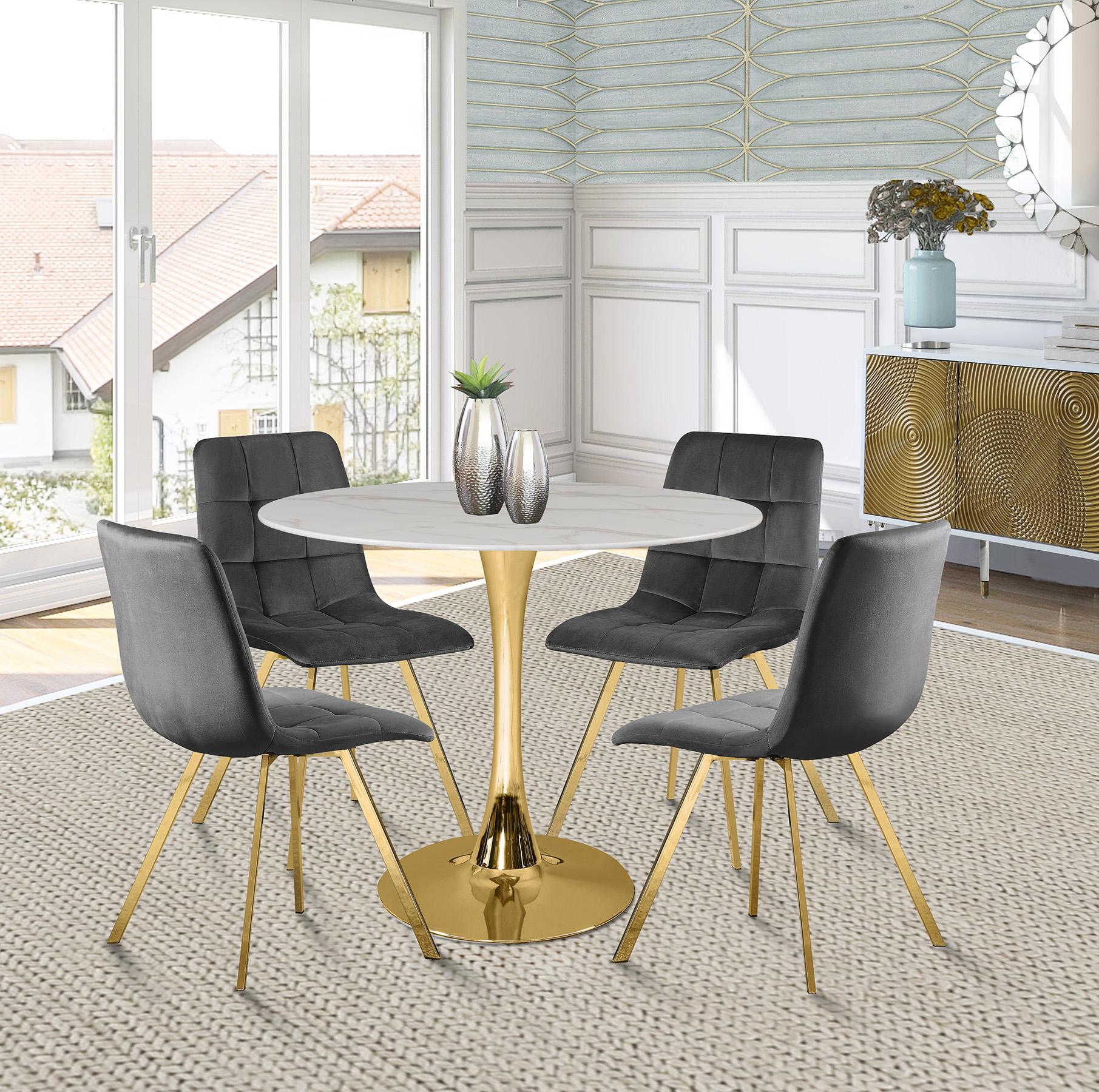 Contemporary, Modern Dining Table Set TULIP & ANNIE 971-T 971-T-Set-5 in White, Gray, Gold Fabric