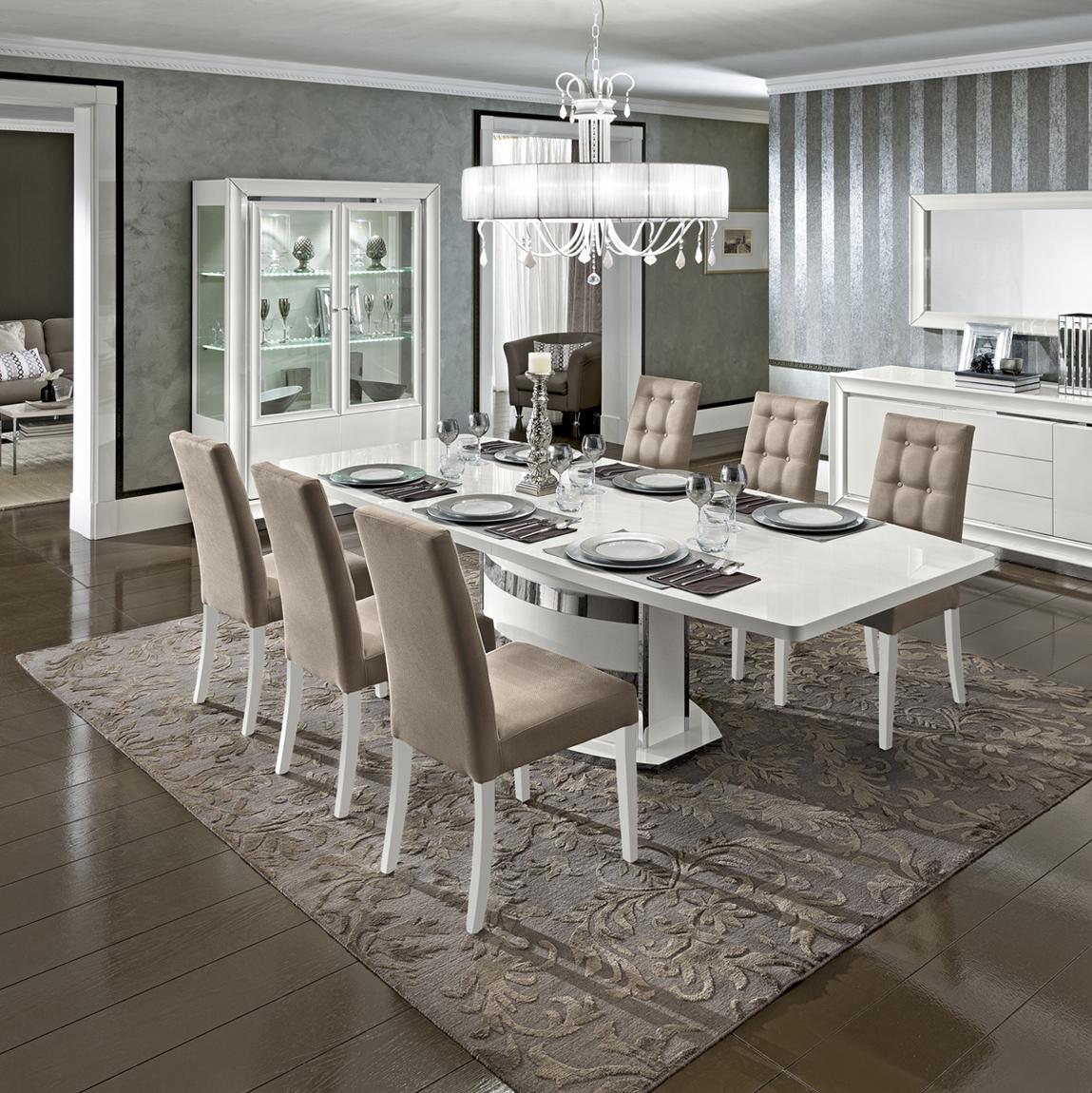 Contemporary, Modern Dining Table Set Dama Bianca Dama Bianca-Dining-7PC in White, Beige Fabric