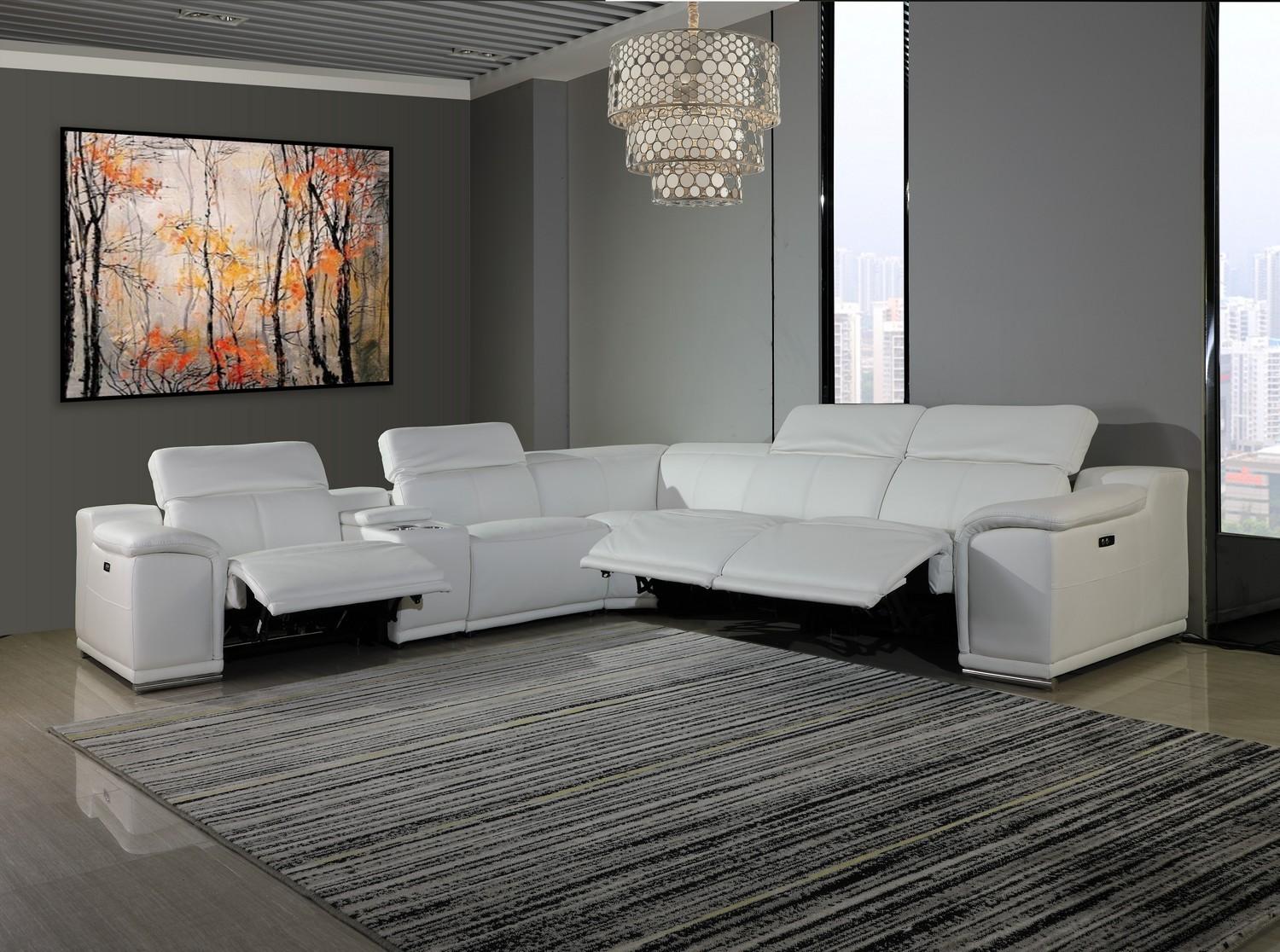 Contemporary Reclining Sectional 9762 9762-WHITE-3PWR-6PC in White Italian Leather