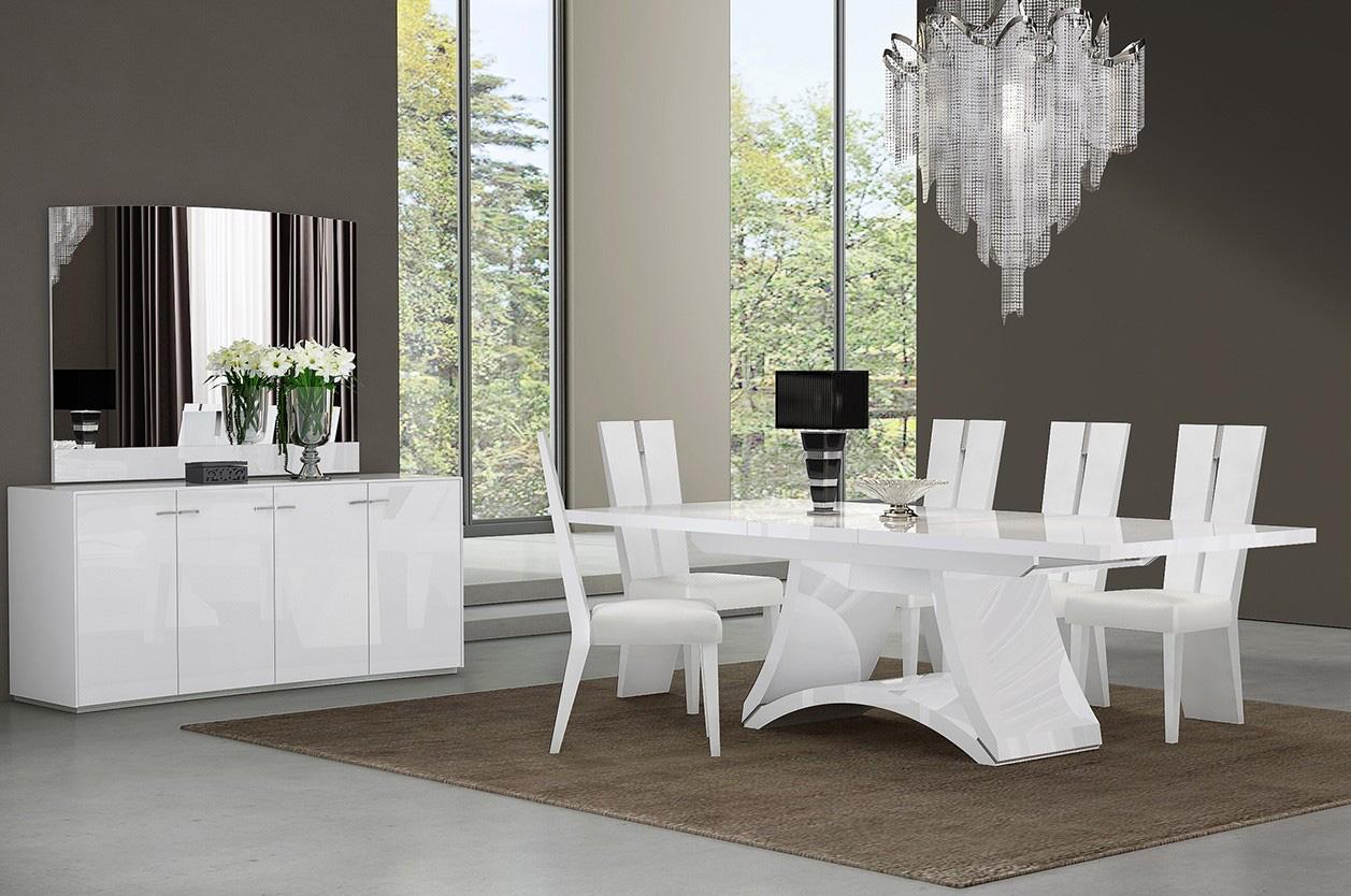 

    
WHITE Lacquer Dining Table Set 8Pcs Contemporary D313 Global United
