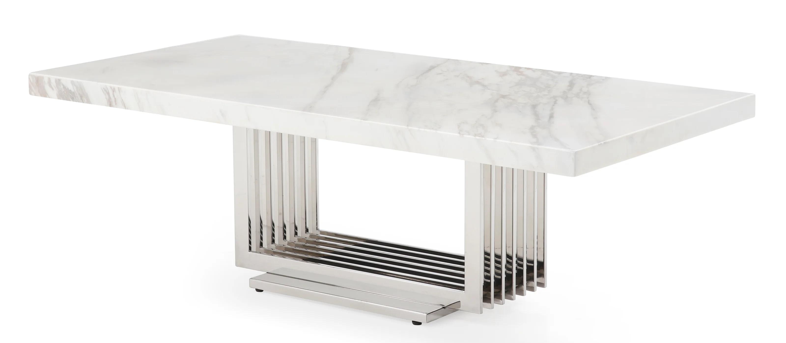 

    
White Marble & Silver Frame Coffee Table + Console Table by VIG Modrest Kingsley
