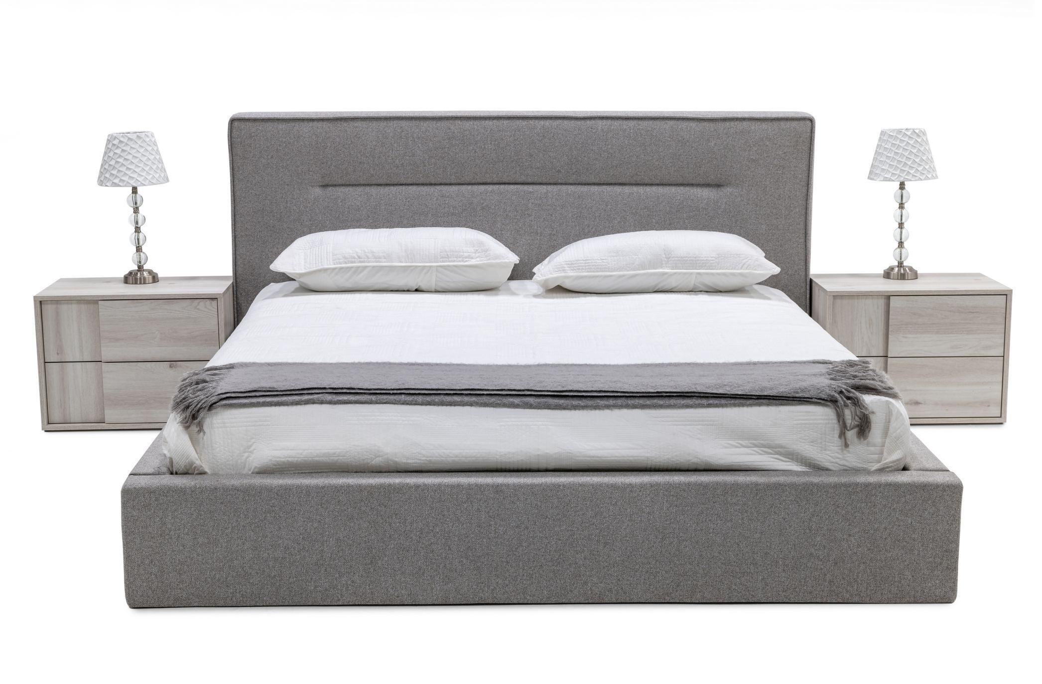 Modern Panel Bedroom Set Juliana VGACJULIANA-GRY-BED-Q-3pcs in Oak, Gray Fabric