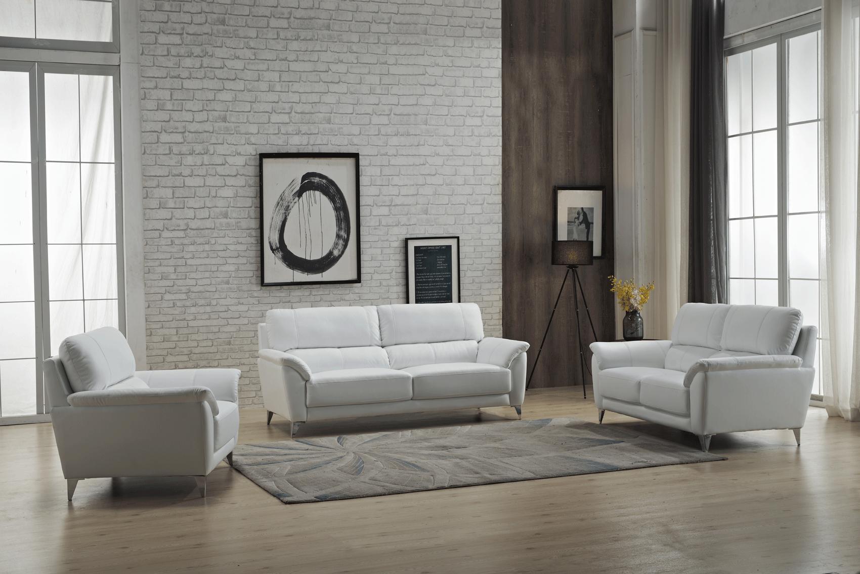 Contemporary Sofa Loveseat Chair 406 406-3PC in White Top grain leather