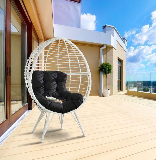 

    
White Wicker Black Cushion Patio Lounge Chair by Acme Furniture Galzed 45109
