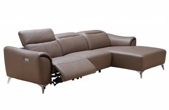 ESF 950 Brown Top-grain Leather Electric Recliner Sectional Sofa Right Modern