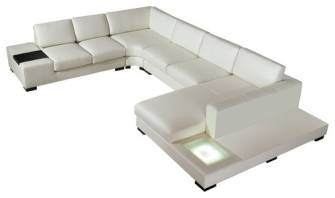 VIG Modern Divani Casa T35 White Cow Leather Corner Sectional Sofa with Light