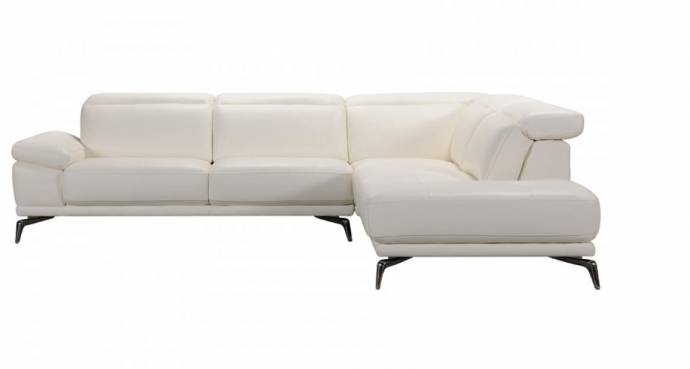 Soflex Lubbock Modern White Full Leather Sectional Sofa Right Facing Chaise