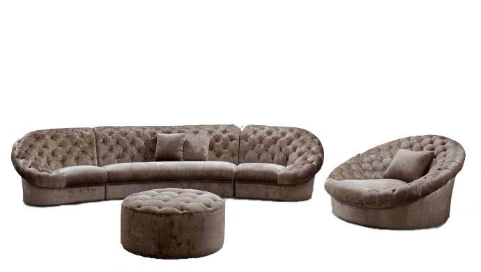 Soflex Miami Mini Luxurious Modern Beige Fabric Crystals Tufted Sectional Sofa Set 3Pcs