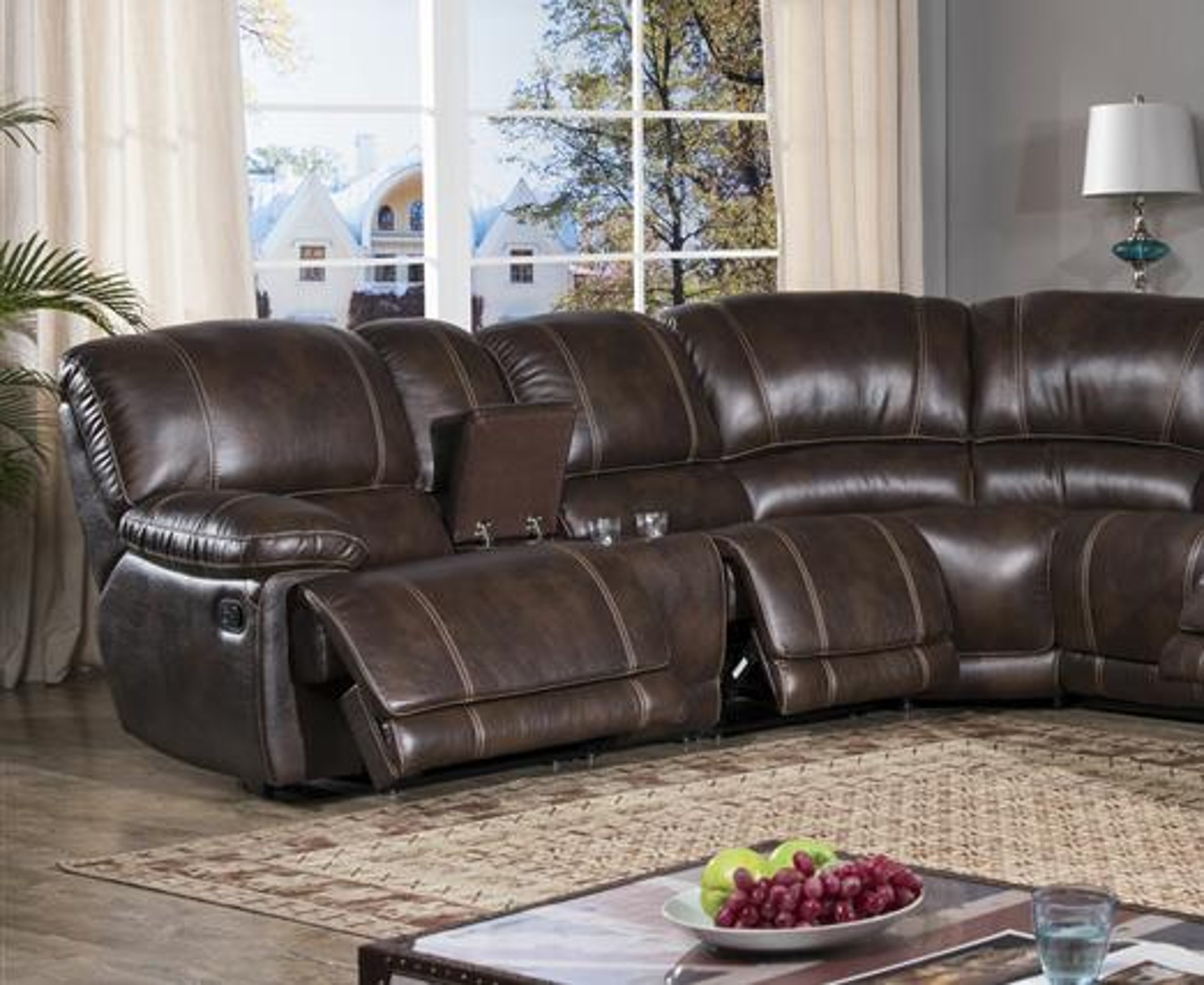 Brown Leather Air Reclining 4Pcs Sectional w/Chaise Contemporary ...