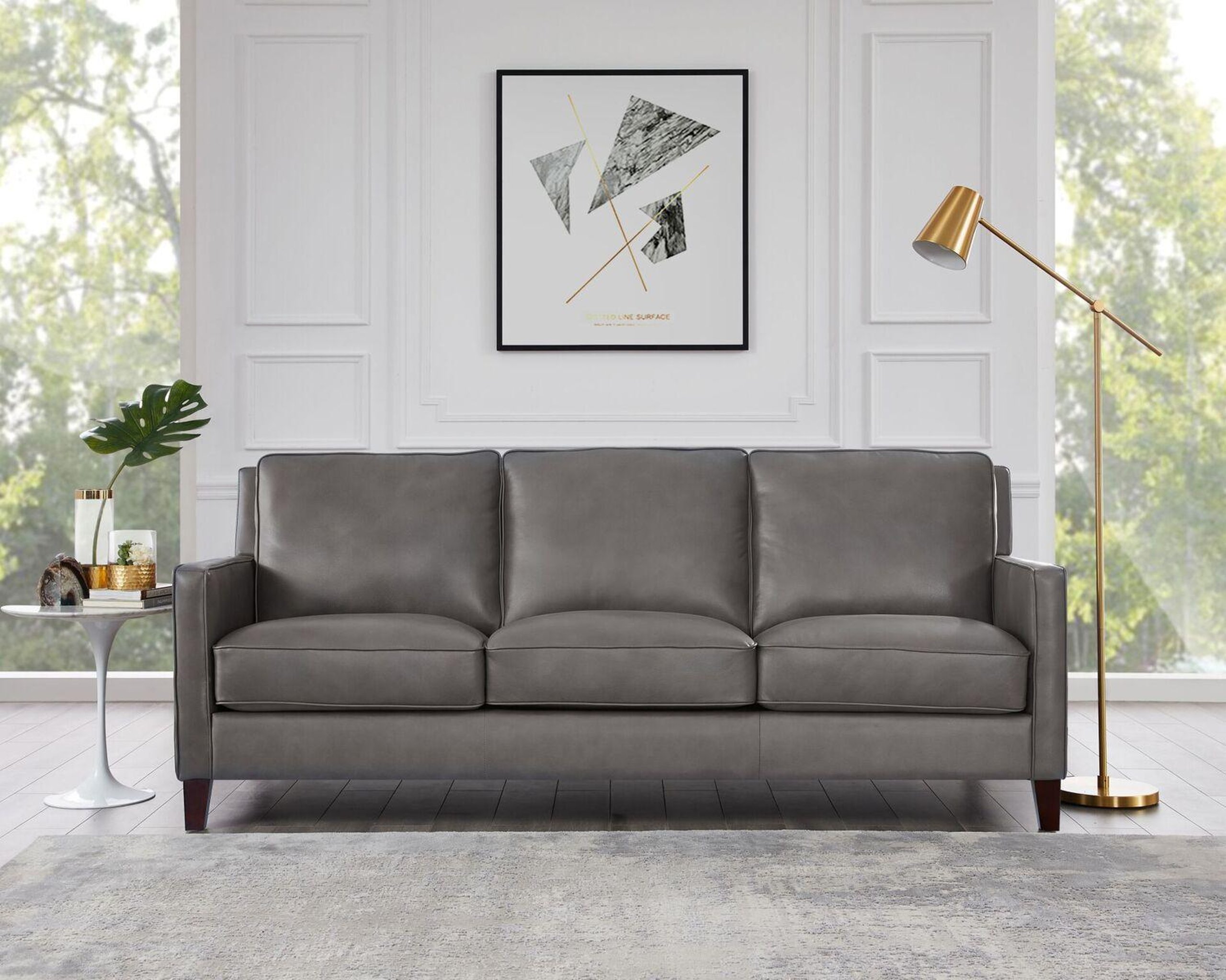 Top Grain Leather Grey Sofa Set 3 Pcs HYDELINE® Hornby Contemporary ...