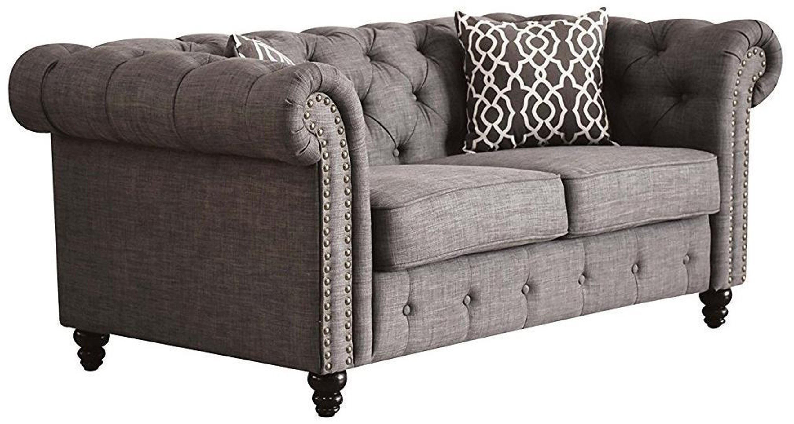Grey Linen Tufted Sofa Set 2pcs Casual Acme 52425 Aurelia Vintage