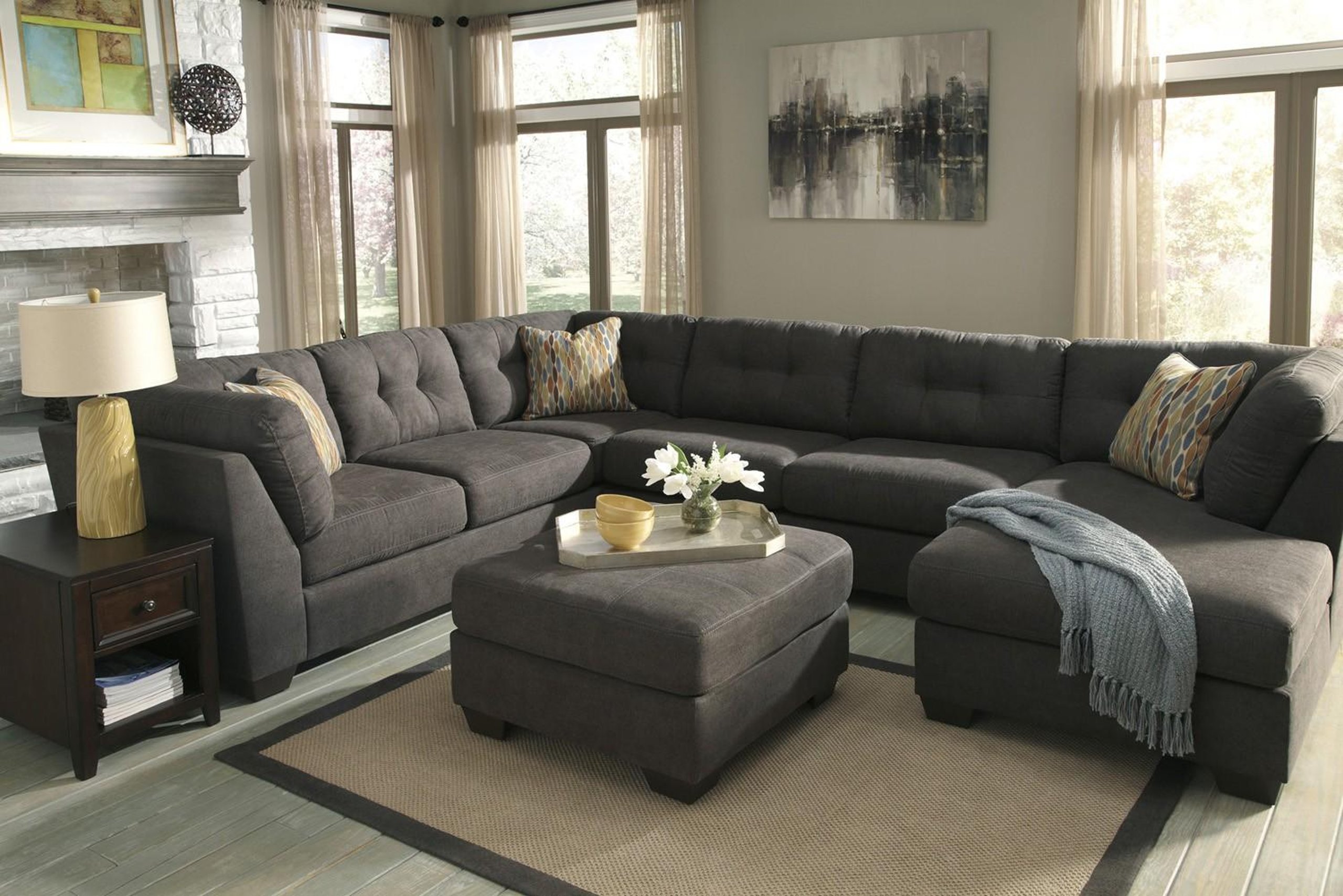 Ashley Delta City 3 Pc Sectional Sofa With Raf Chaise Baci Living Room