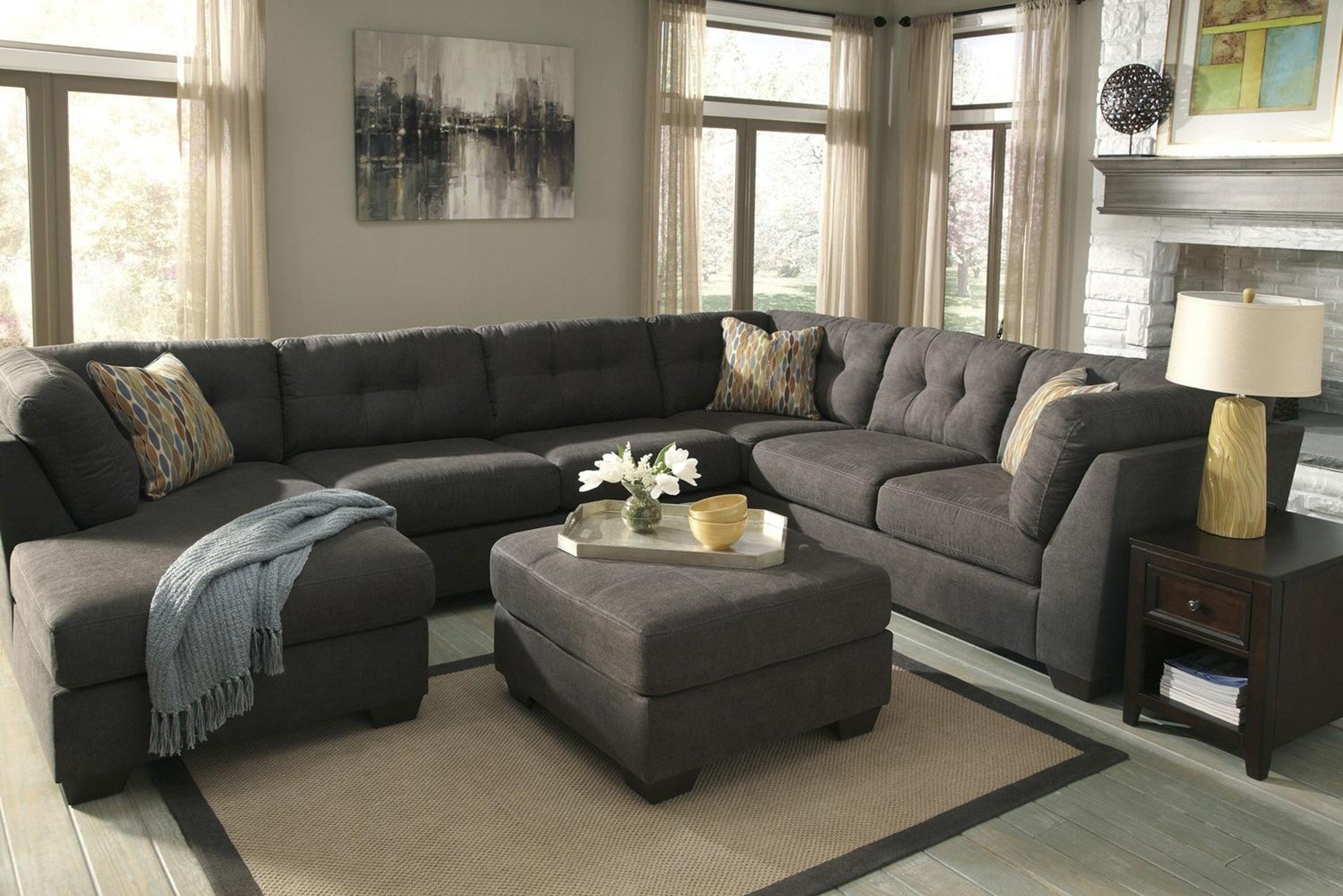 Ashley Delta City 4pcs Sectional in Steel Left Hand Facing Contemporary ...