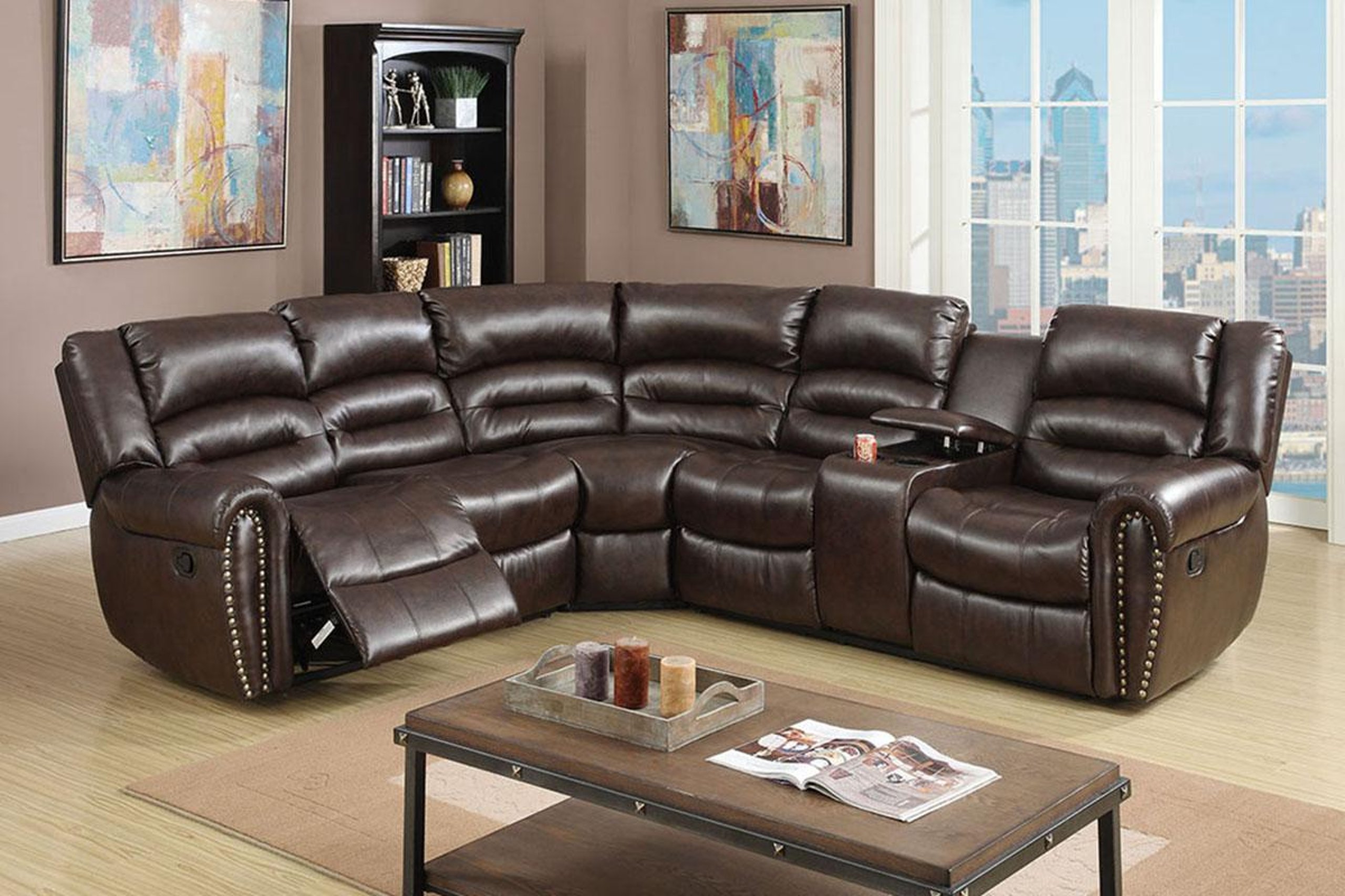 Brown Bonded Leather Motion Sectional Sofa F6746 Poundex Modern – buy ...
