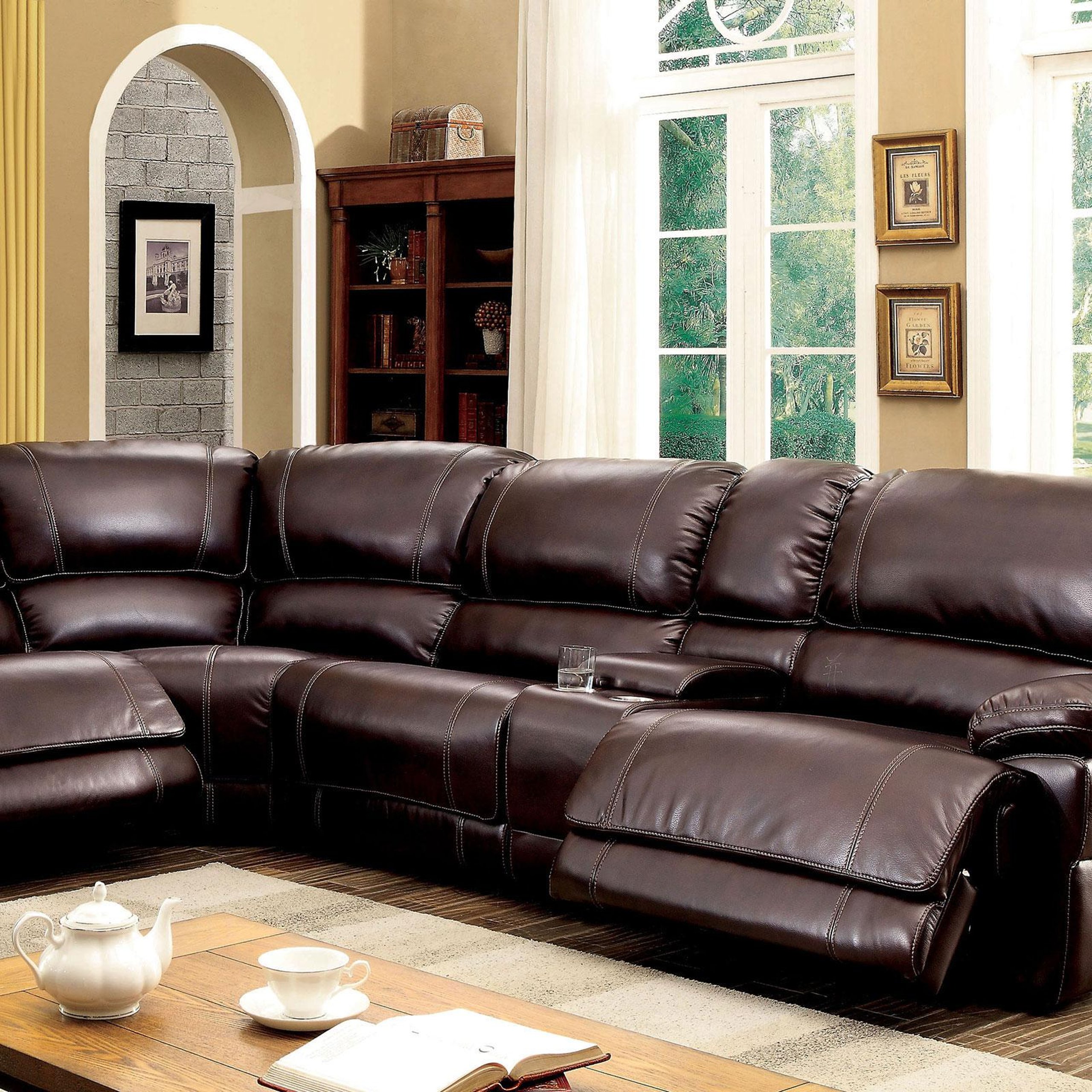 Transitional Brown Faux Leather Upholstery Sectional Estrella FoA Group ...