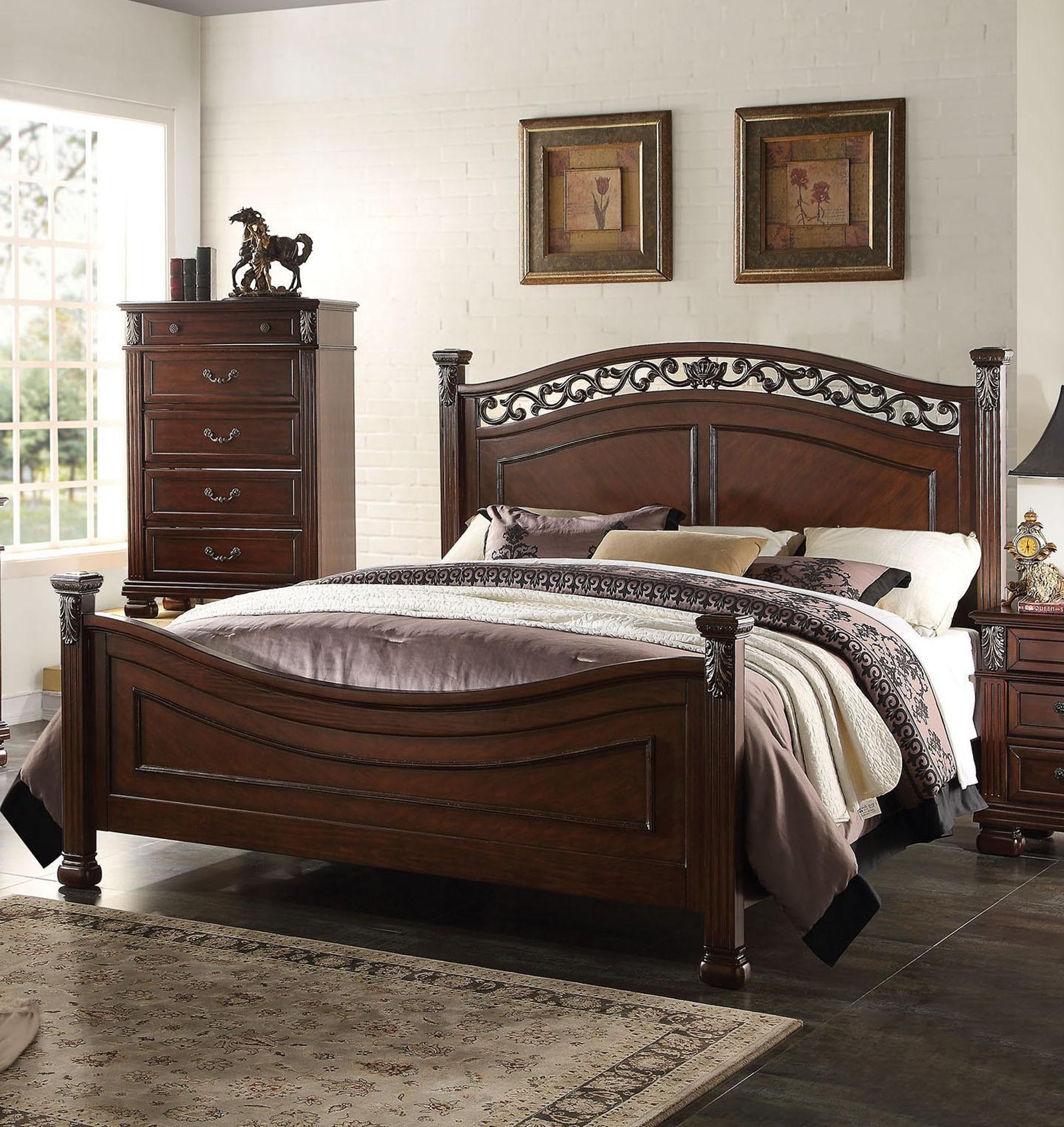 Dark Walnut Queen Bedroom Set 4pcs Manfred 22770q Acme Traditional Buy Online On Ny Furniture 