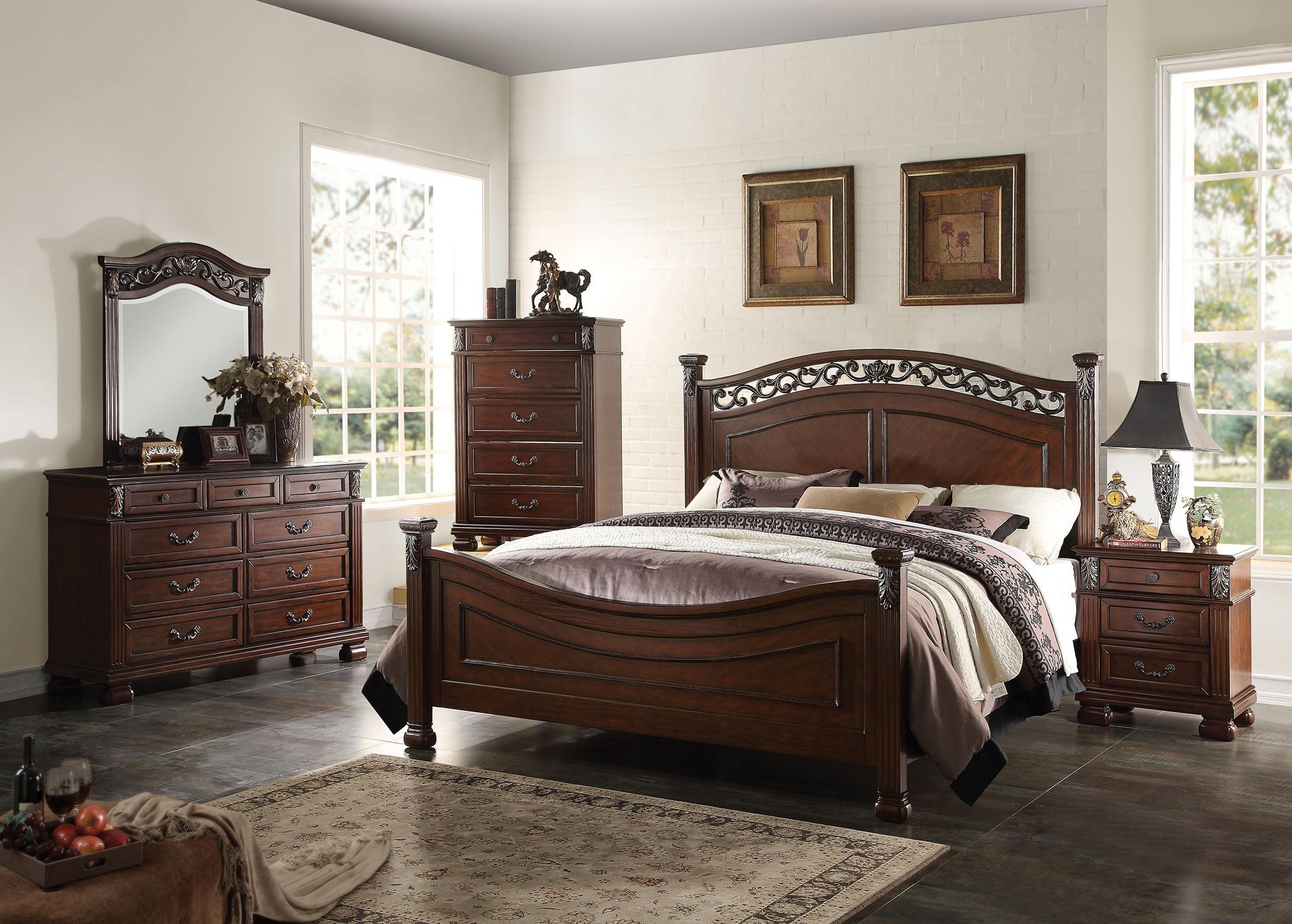Dark Walnut Queen Bedroom Set 4pcs Manfred 22770q Acme Traditional Buy Online On Ny Furniture 