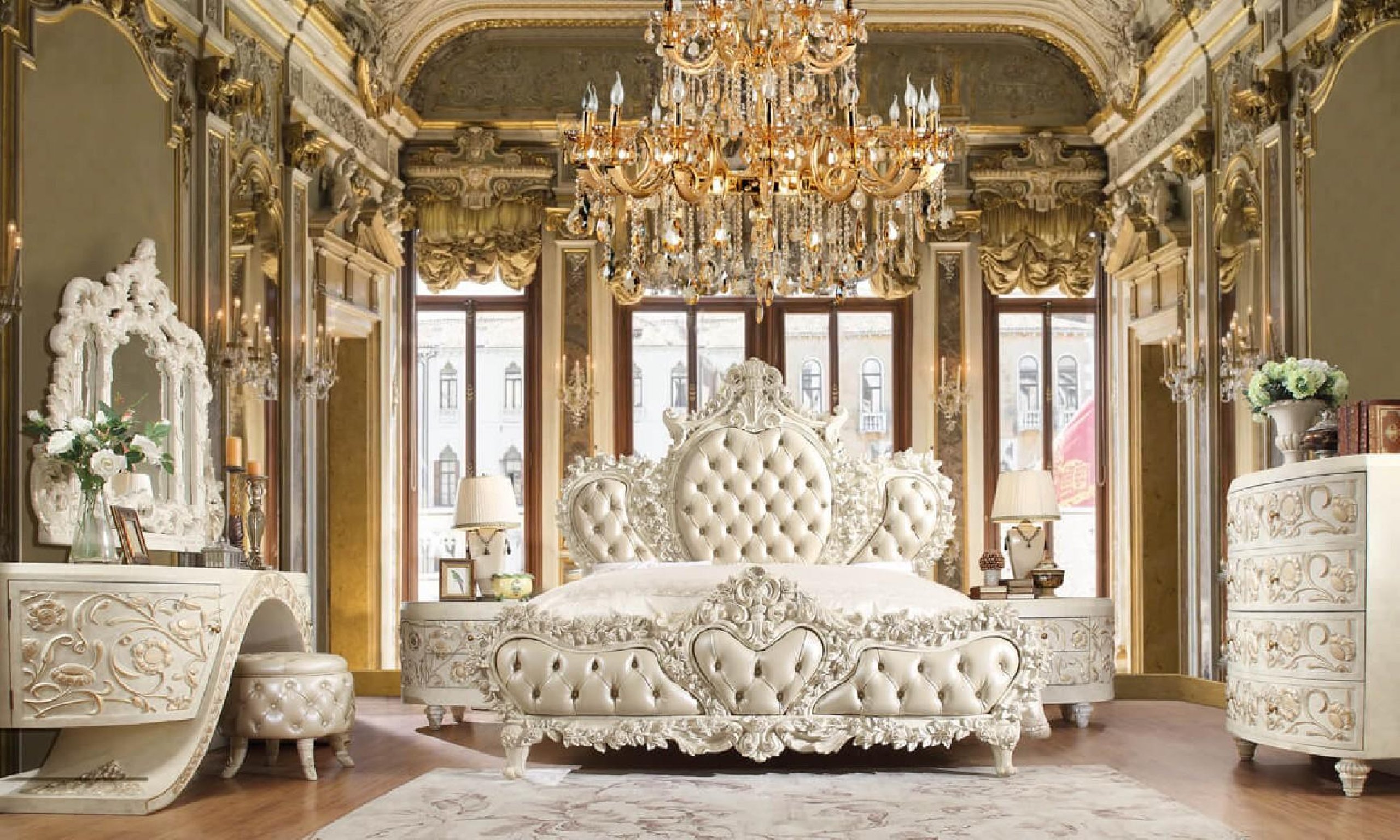 luxury cal king bedroom set 5 pcs white traditional homey design