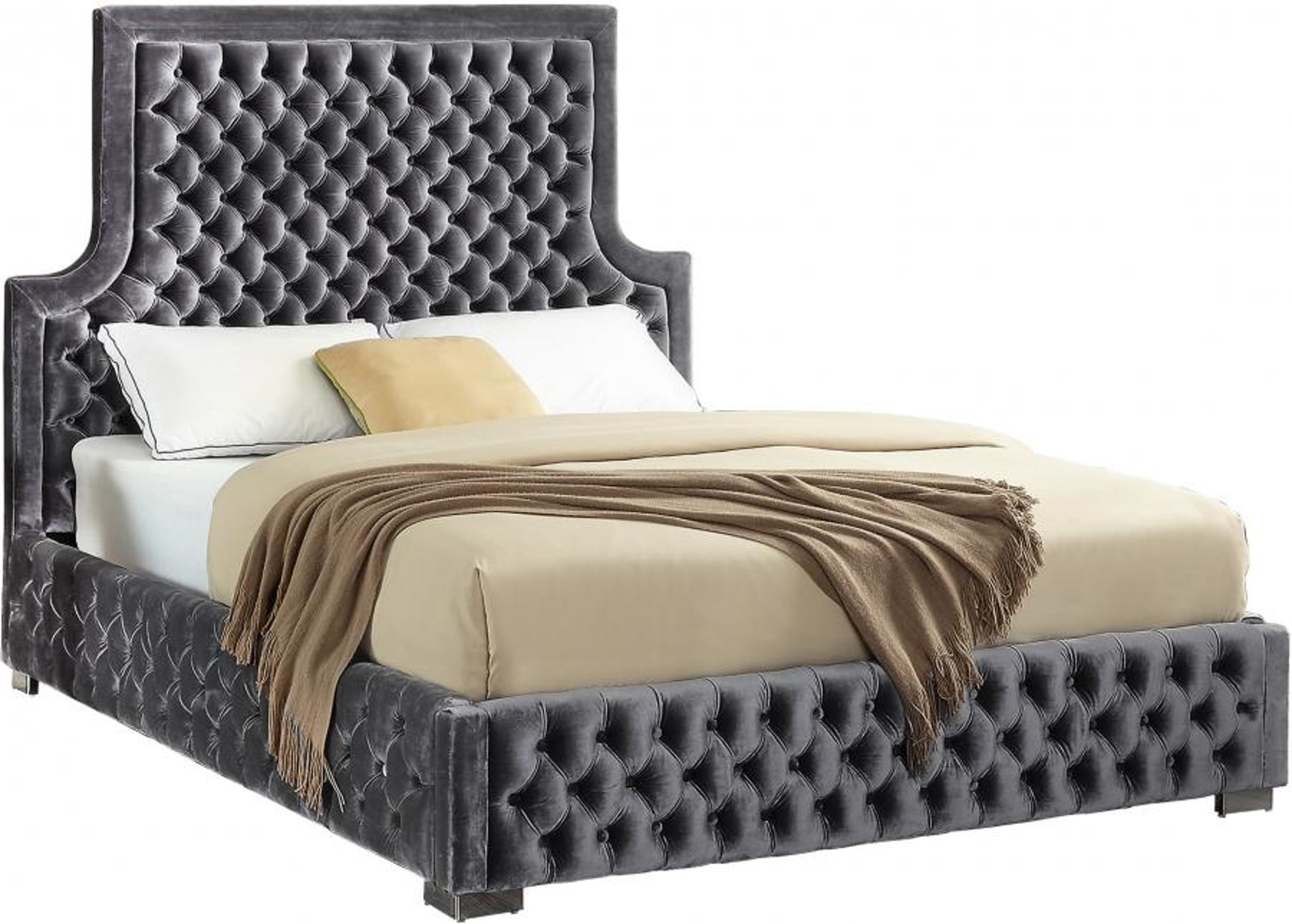 Meridian Furniture Sedona Grey Velvet Detailed Deep Tufting King Size Bed Buy Online On Ny 