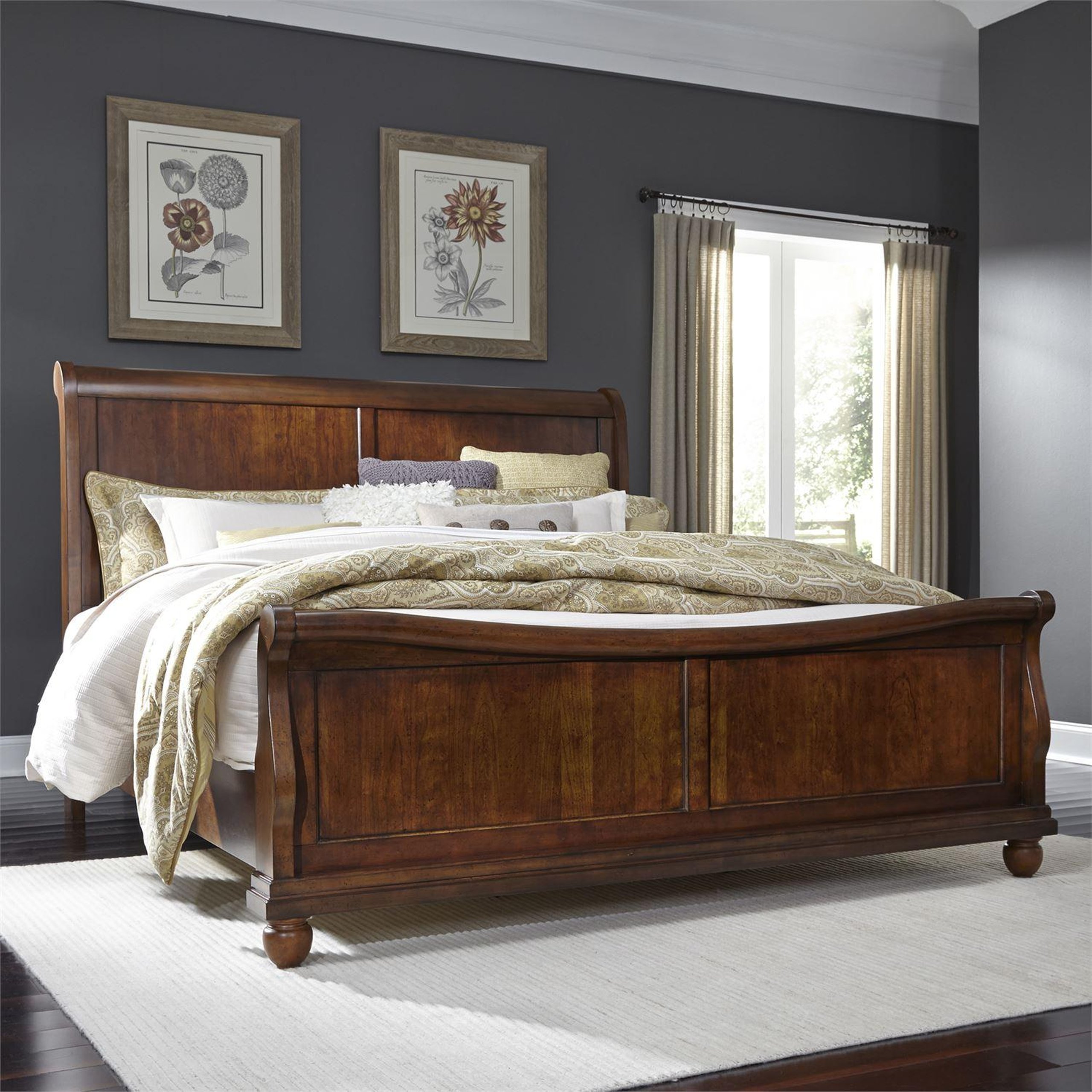 Cherry Finish Queen Sleigh Bed Rustic Traditions 589 Br Liberty Furniture Buy Online On Ny