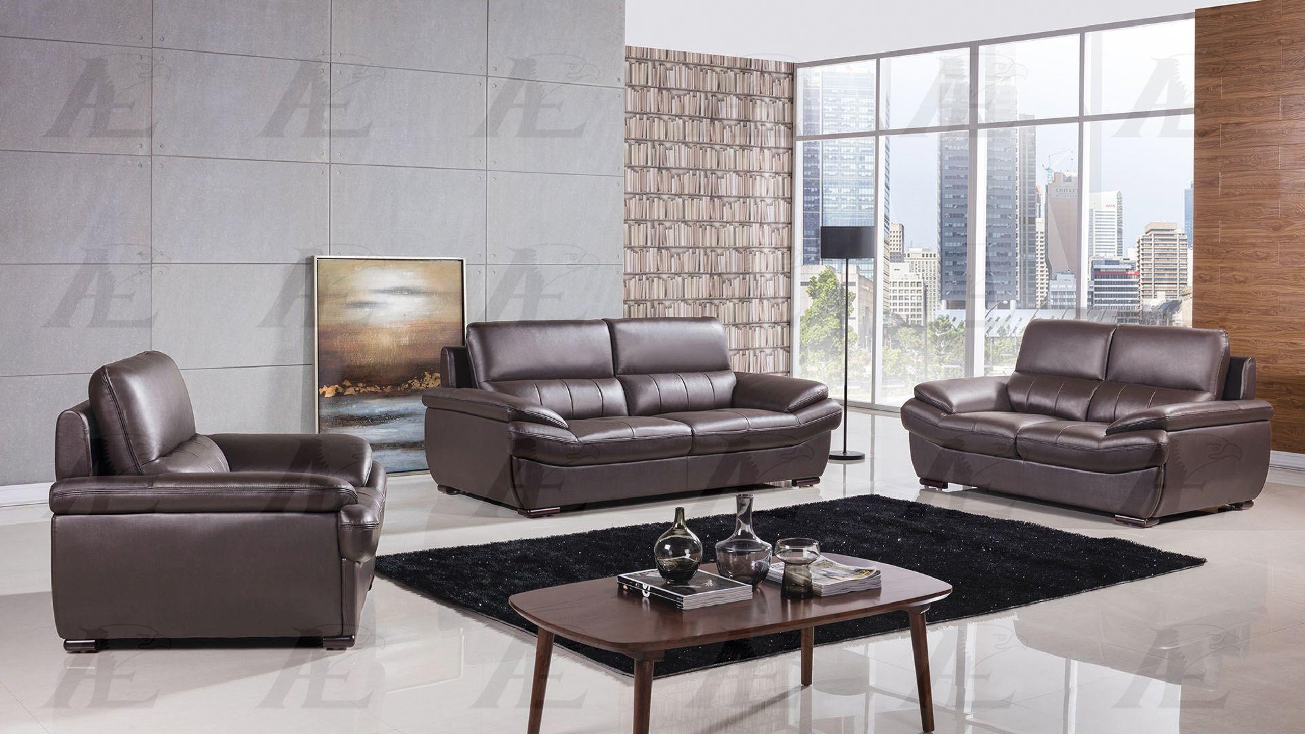 Chocolate Genuine Leather Sofa Set 3Pcs EK-9305-DC-SF American Eagle ...