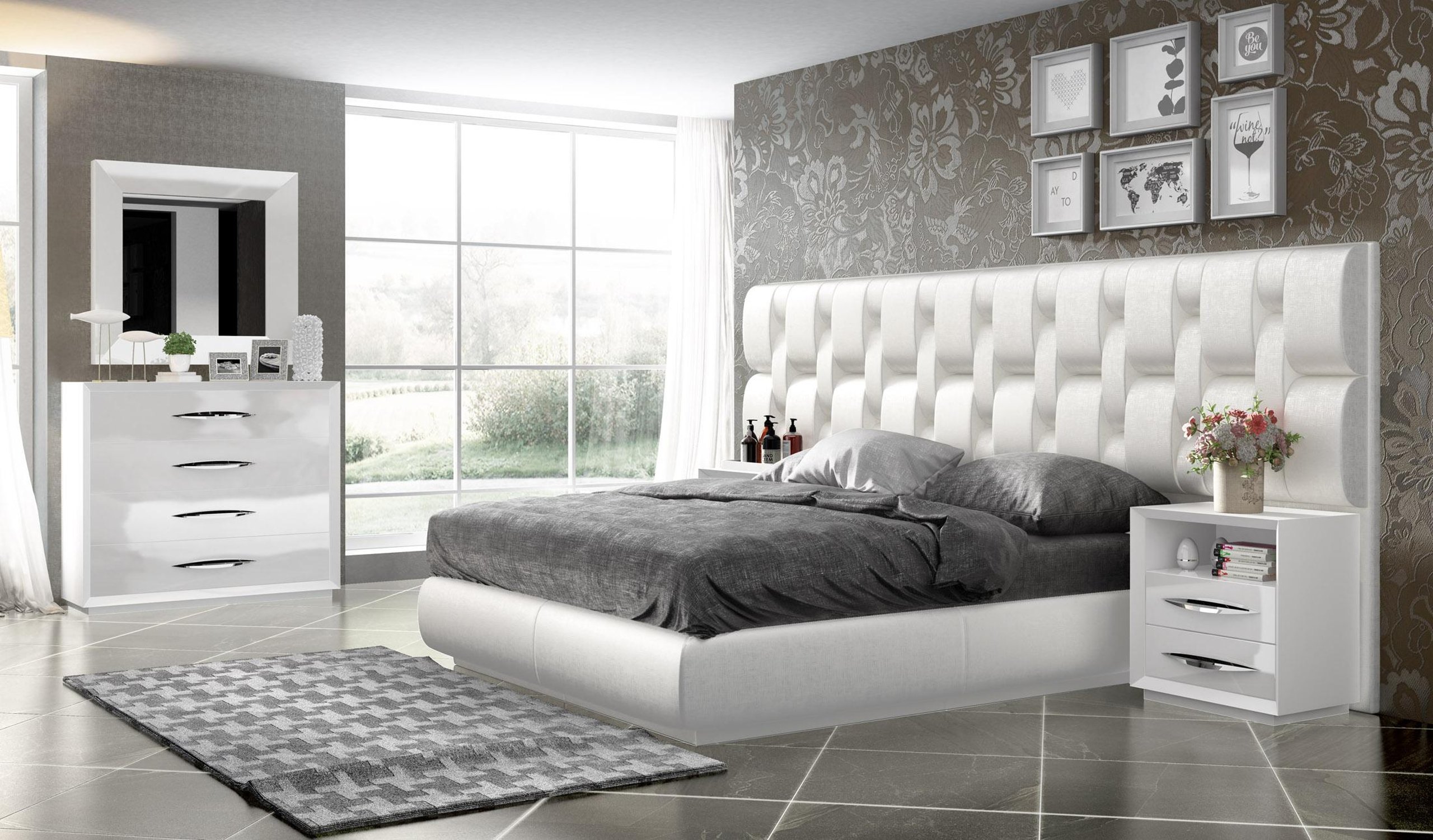 ESF 623 Lorena Silver Button Tufted Queen Bedroom Set 5 Modern Made in ...