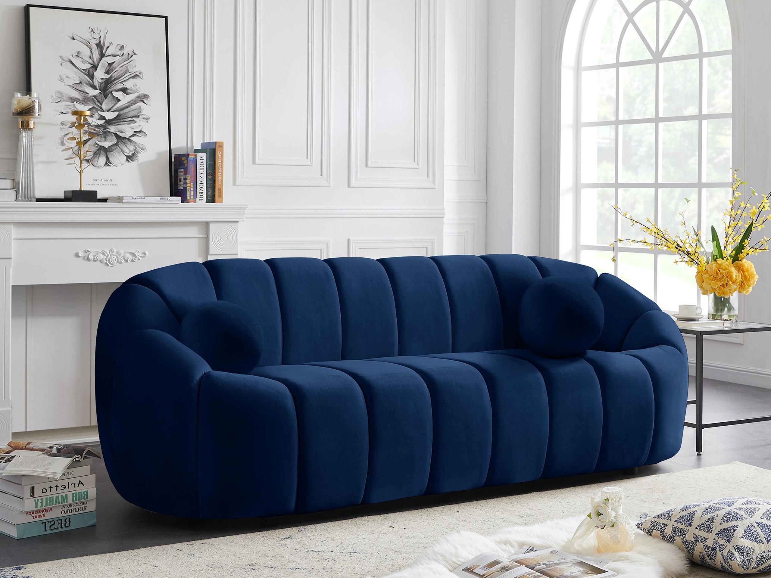 Glam NAVY Velvet Channel Tufted Sofa Set 3P ELIJAH 613Navy Meridian Contemporary – buy online on NY Outlet