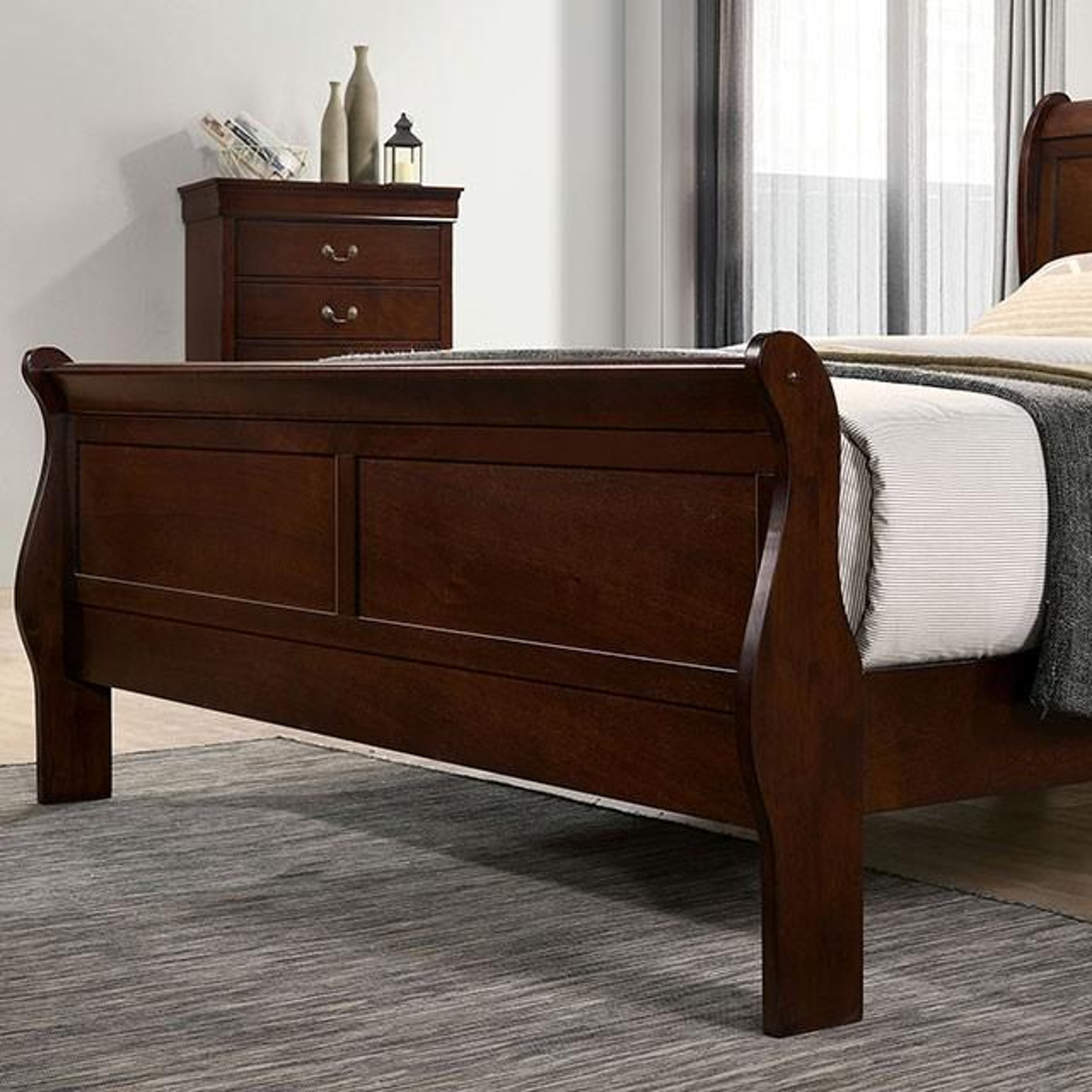 Furniture of America Louis Philippe III 5pc Sleigh Bedroom Set in Cherry