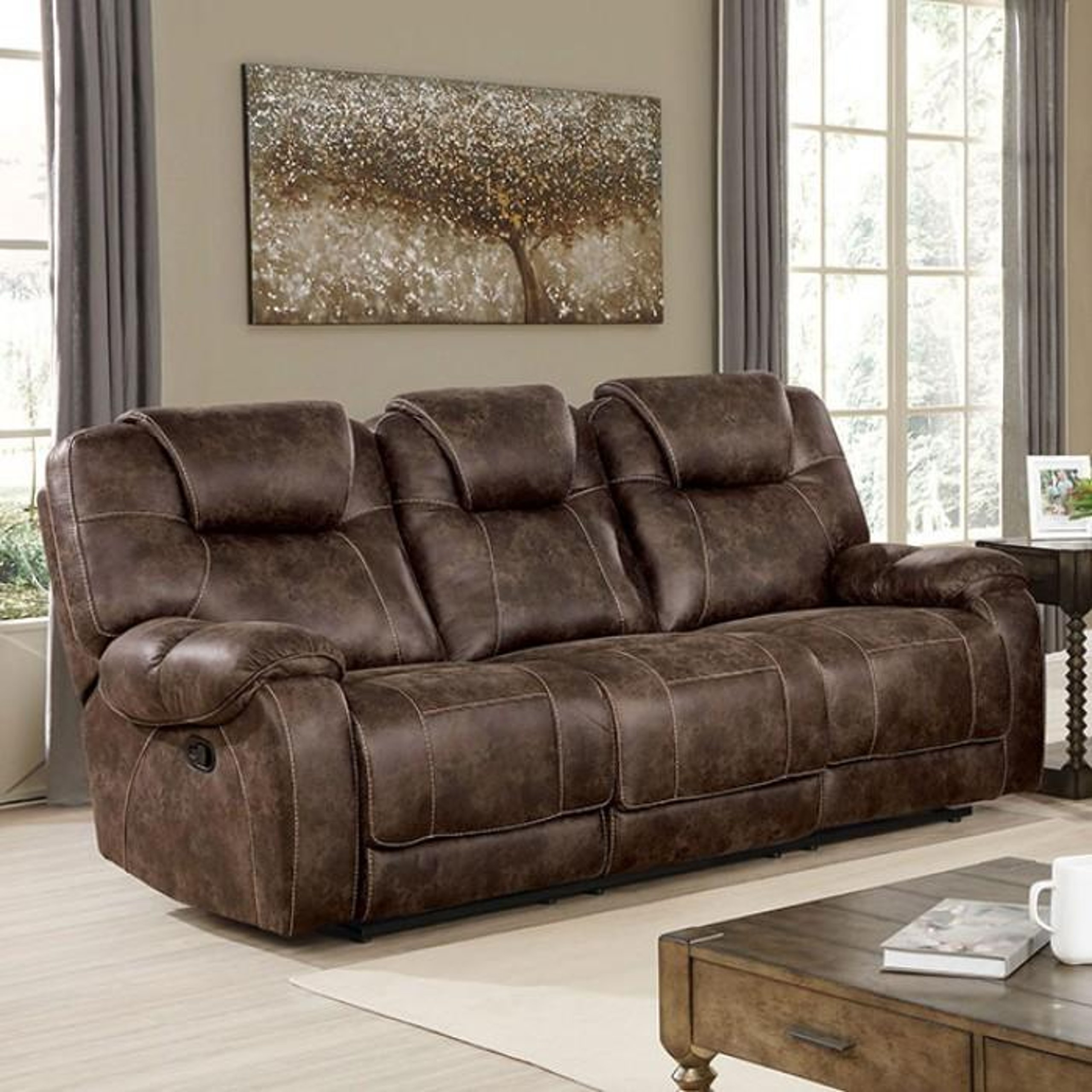 Furniture of America Pollux Brown 2pc Living Room Set with Console