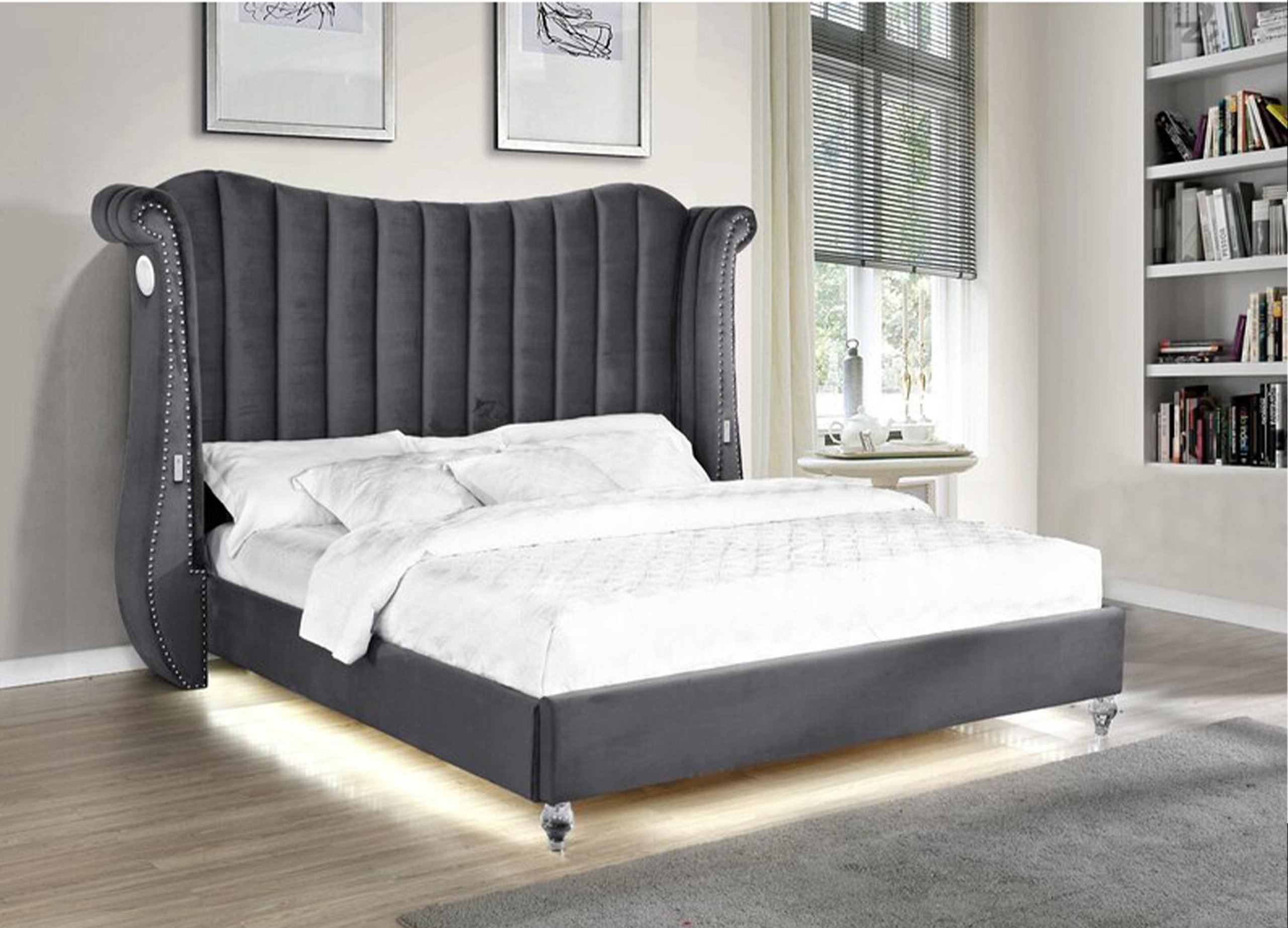 Udveksle tørre Alle Gray Velvet Channel Tufted Queen Bed w/Led TULIP Galaxy Home Modern  Contemporary – buy online on NY Furniture Outlet