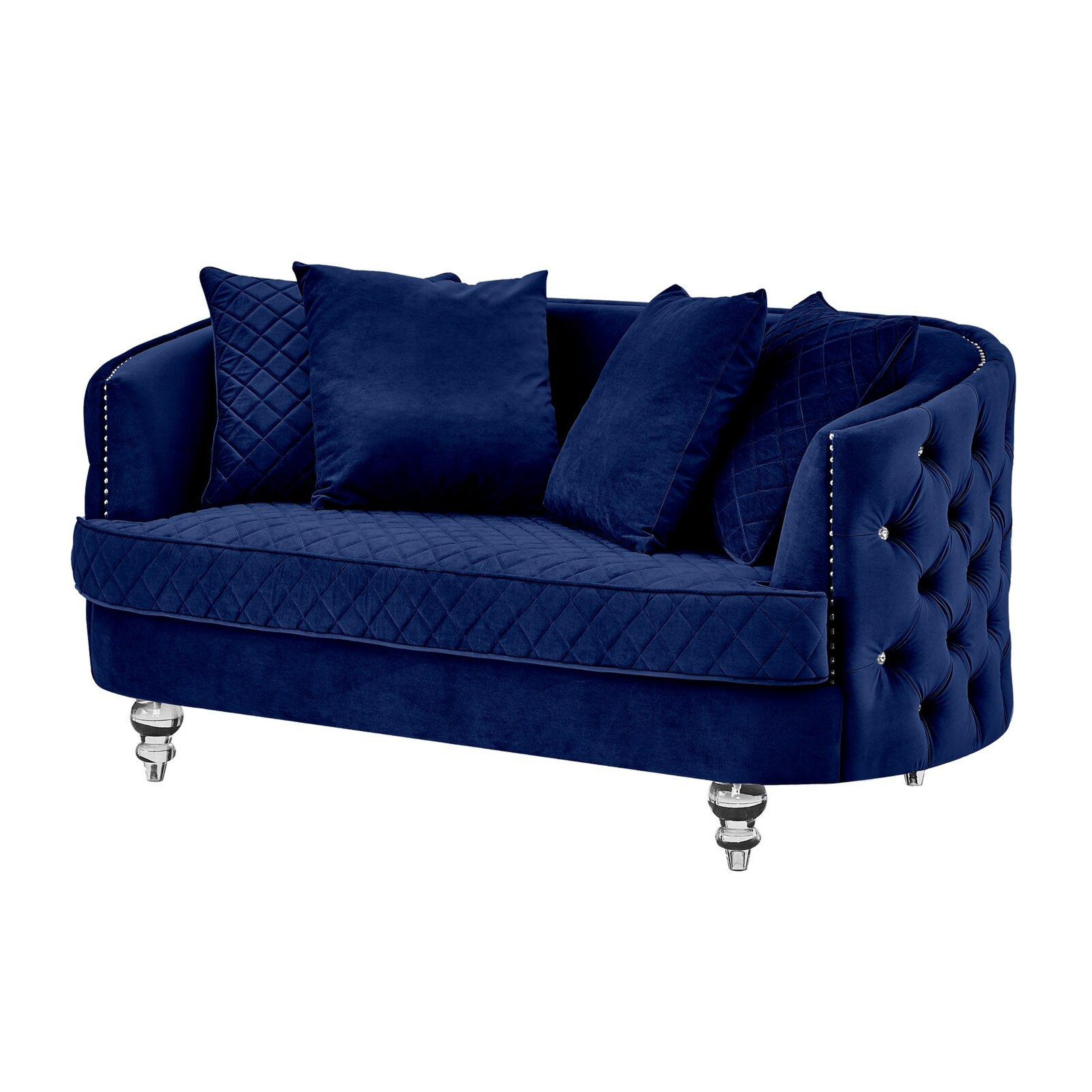 Luxury NAVY & GOLD Chenille Loveseat VICTORIA Galaxy Home Traditional ...
