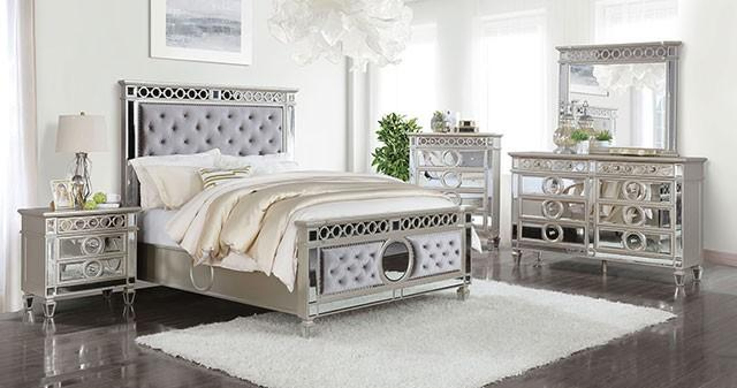 Contemporary Walnut Wood Eastern King Bed 6PCS Set by Acme Elettra ...