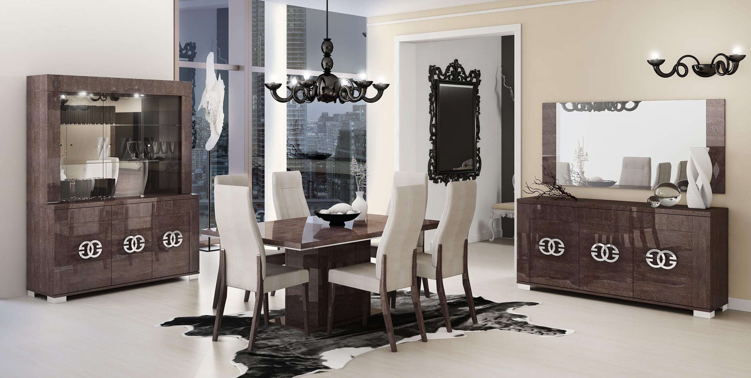 High Gloss Wenge Dining Table Set 5Pcs Contemporary Made in Italy ESF  Prestige – buy online on NY Furniture Outlet