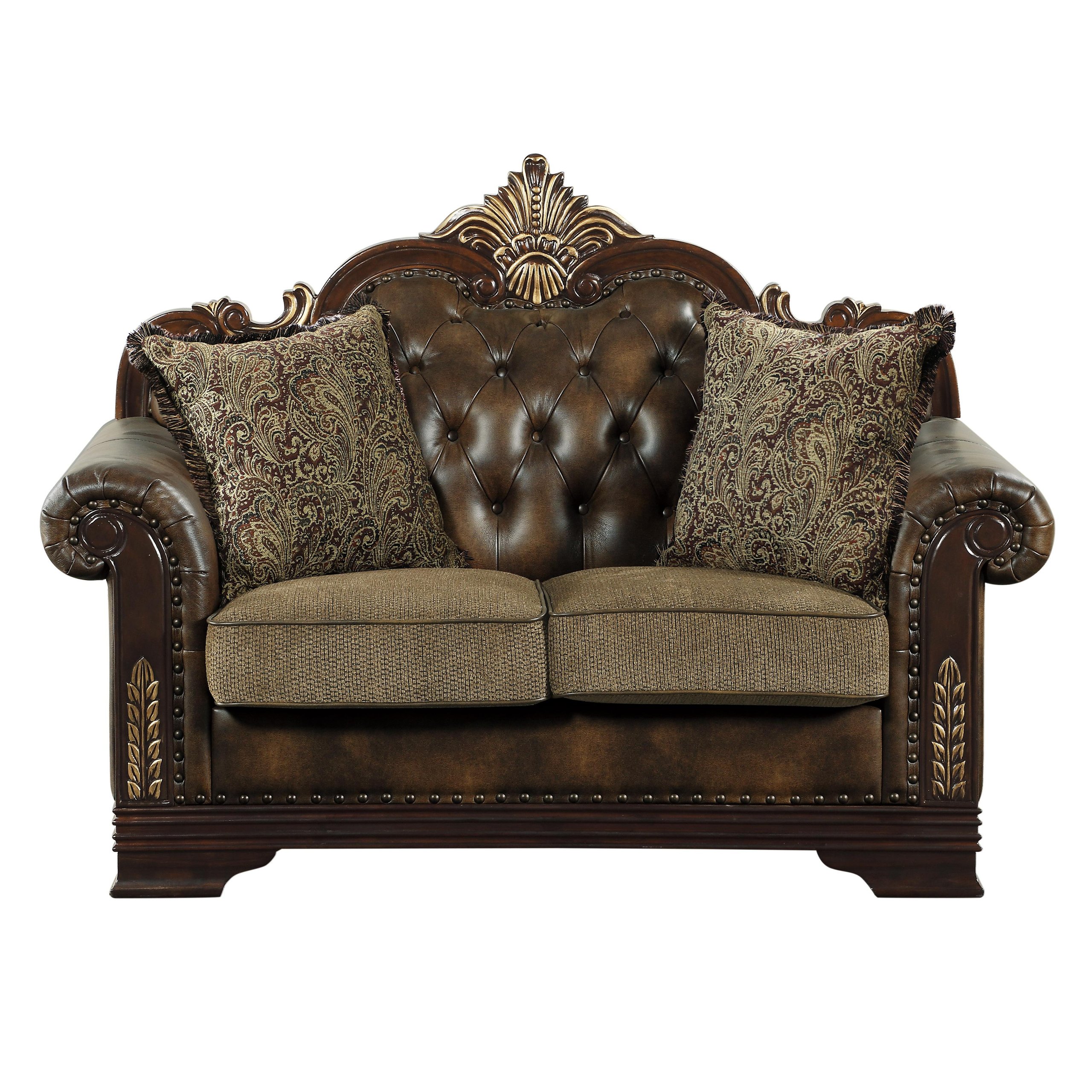 Traditional Brown Faux Leather & Chenille Loveseat Homelegance 9815-2 ...