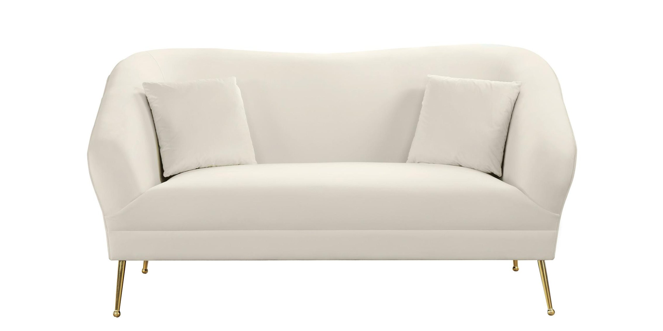 Cream Velvet Curved Sofa Set 3Pcs HERMOSA 658Cream Meridian Mid-Century ...