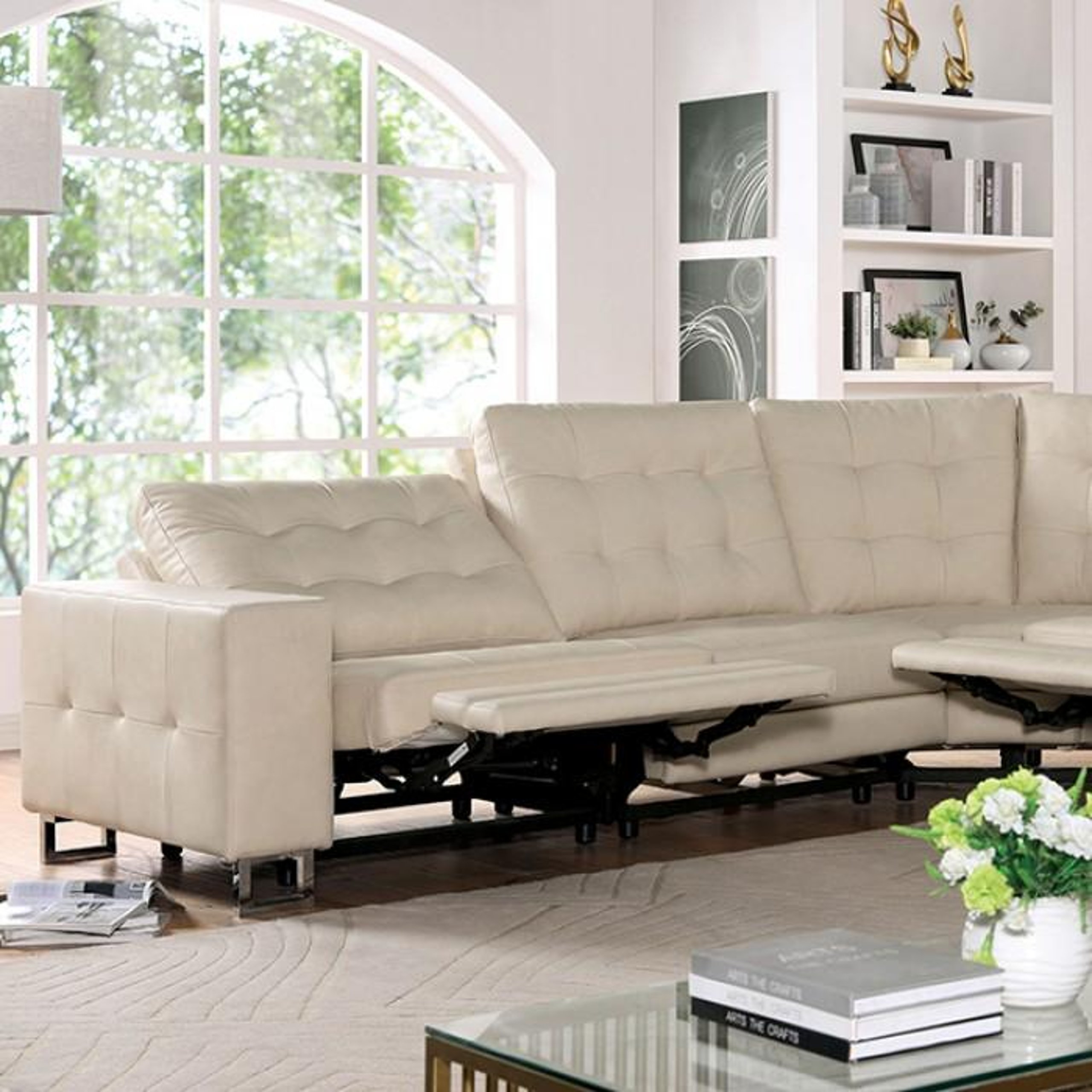 Transitional Gray Breathable Leatherette Power Sectional Furniture of ...