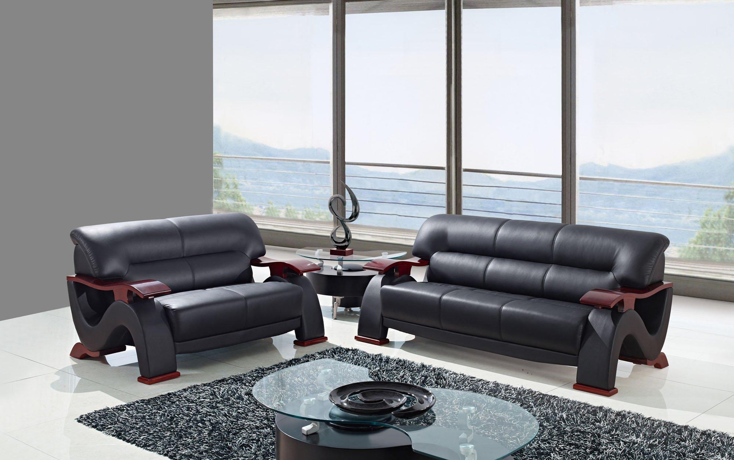 Contemporary Brown Leather Gel / Match Sofa Set 3 Pcs Global United ...