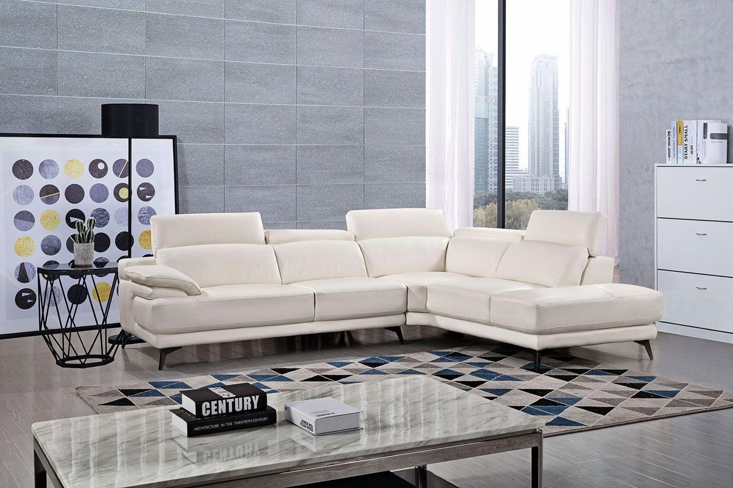 Grey Premium Italian Leather Sectional Sofa LHC Modern J&M Liam – buy ...