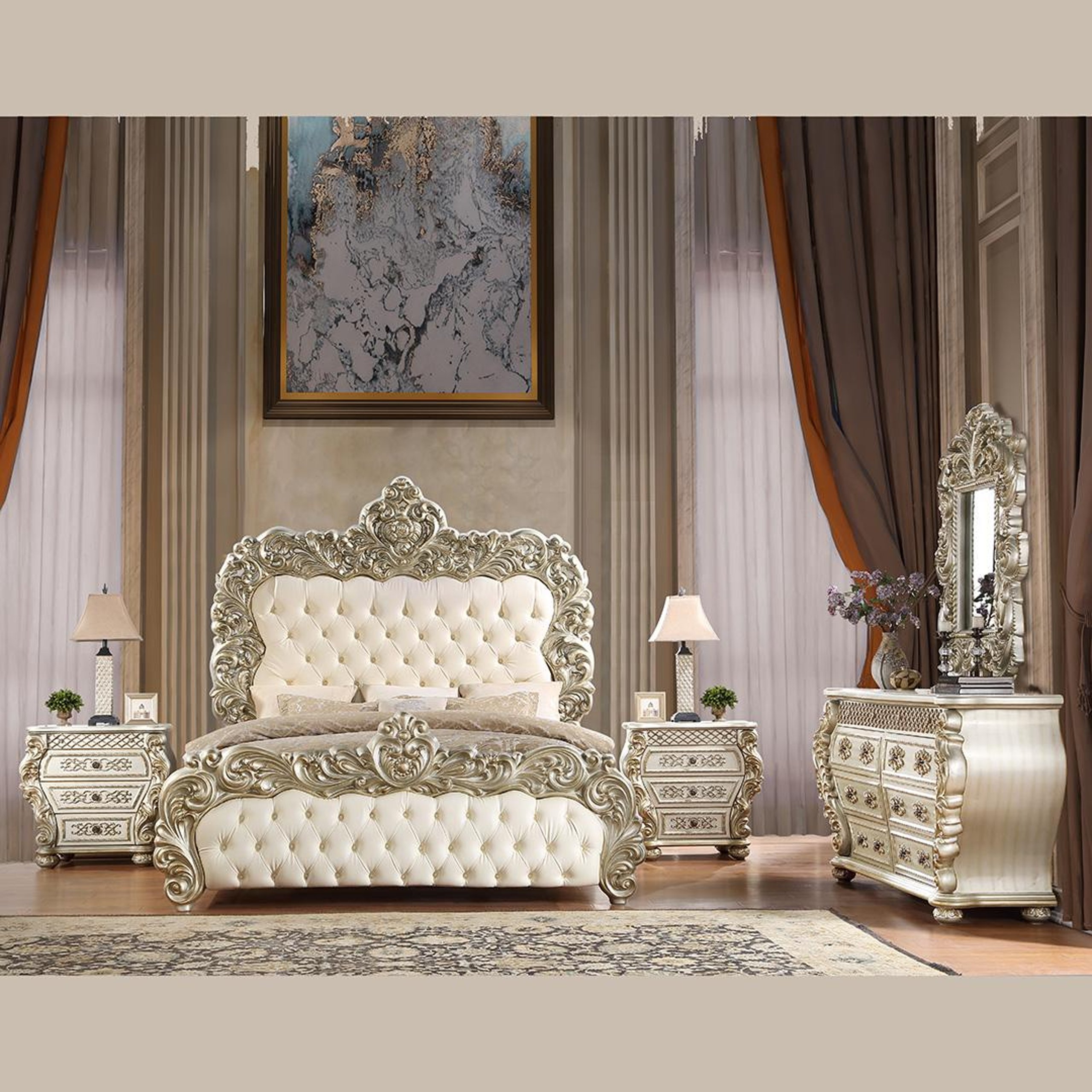 Baroque Rich Gold Cal King Bedroom Set 3pcs Carved Wood Homey Design Hd 8086 Buy Online On Ny 