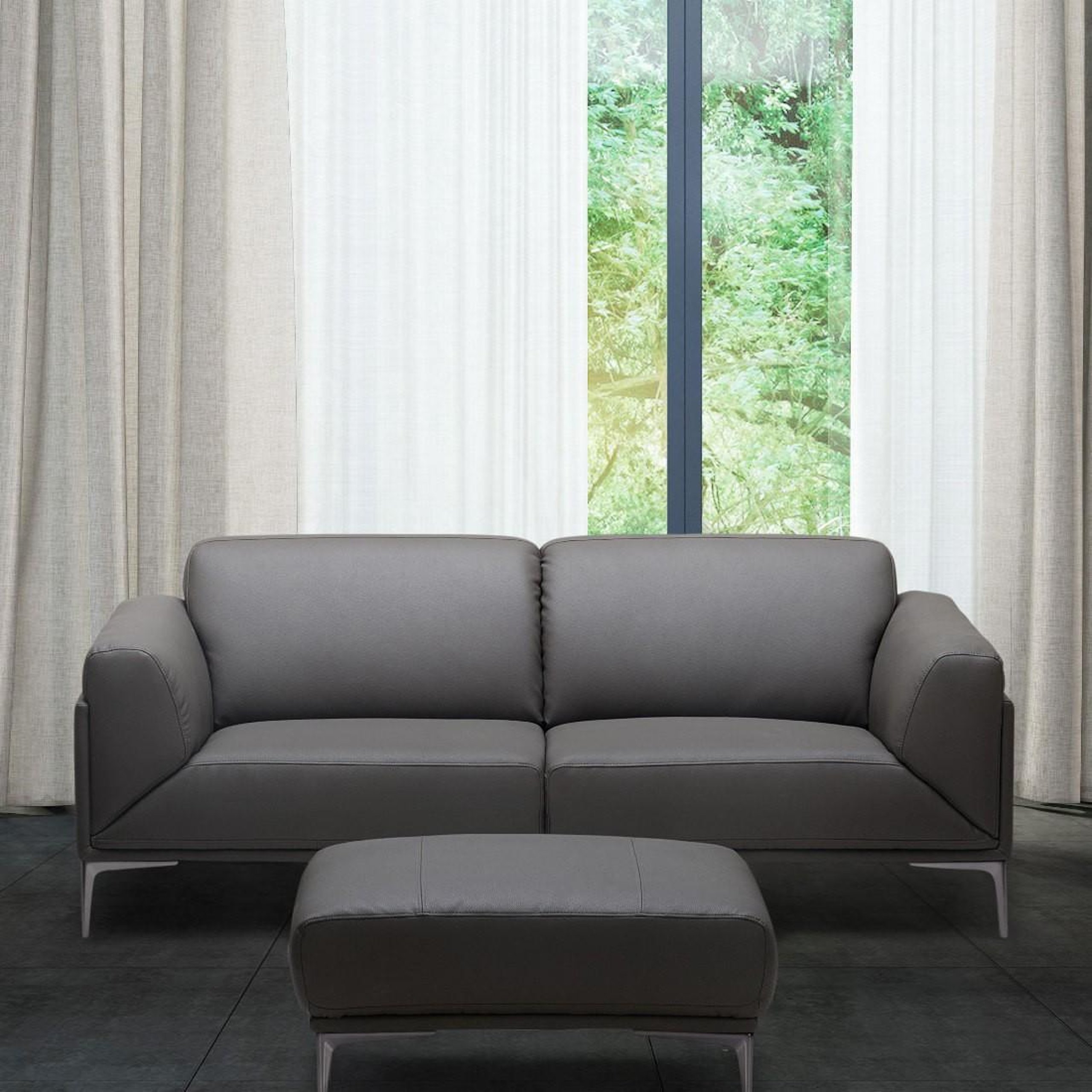 Grey Premium Italian Leather Sofa Set w/Ottoman 4Pcs Modern J&M King ...