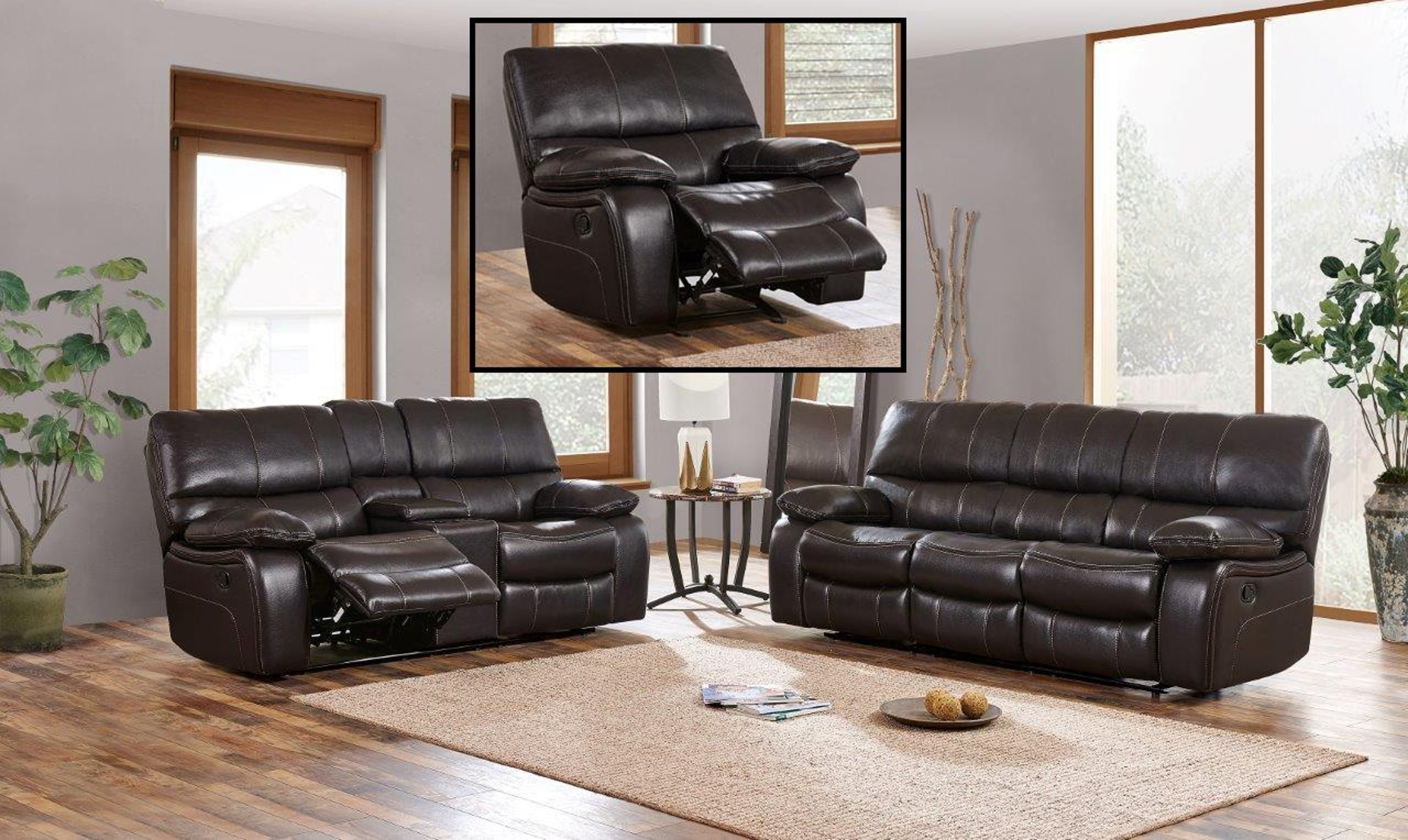 Global Furniture U9303C Modern Brown Leather Gel Double Reclining Sofa ...