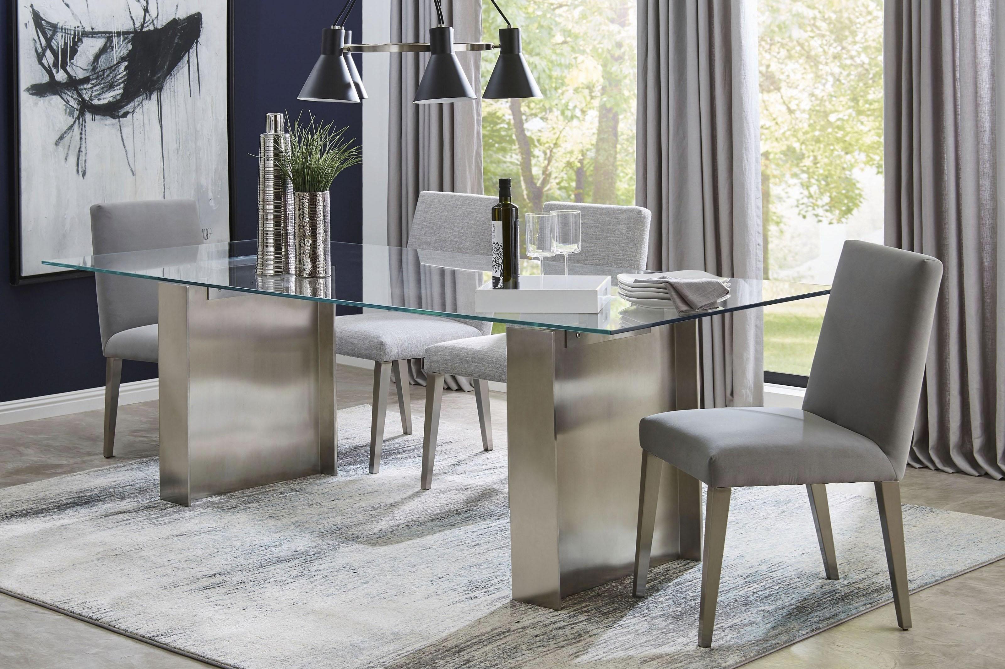 

    
84" Brushed Stainless Steel Dining Set 7Pcs OMNIA by Modus Furniture
