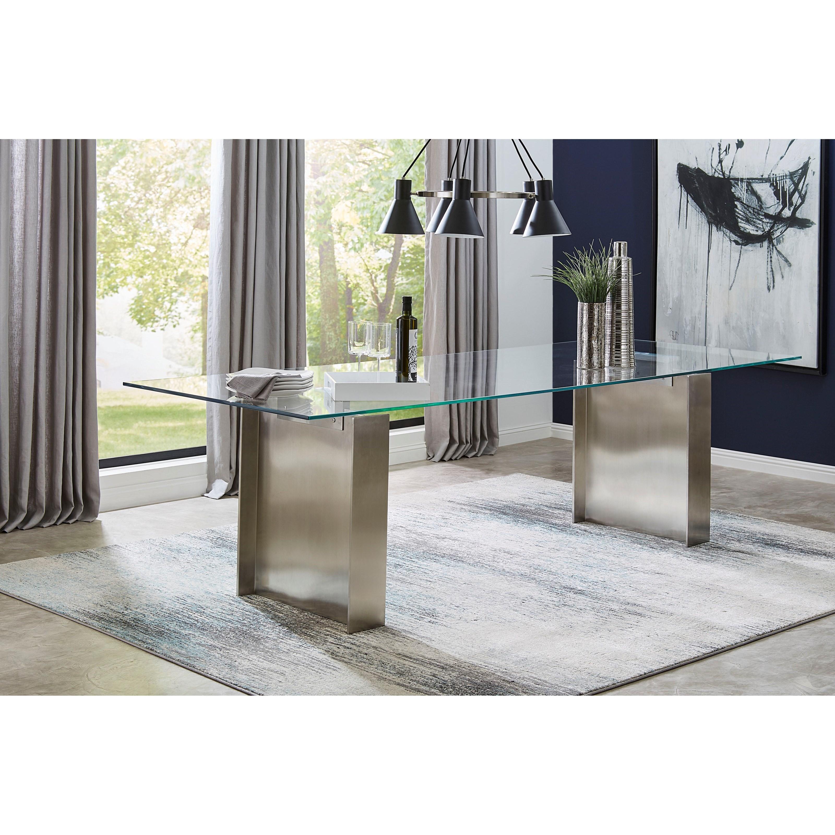 

    
104" Table in Brushed Stainless Steel with Glass Top OMNIA by Modus Furniture

