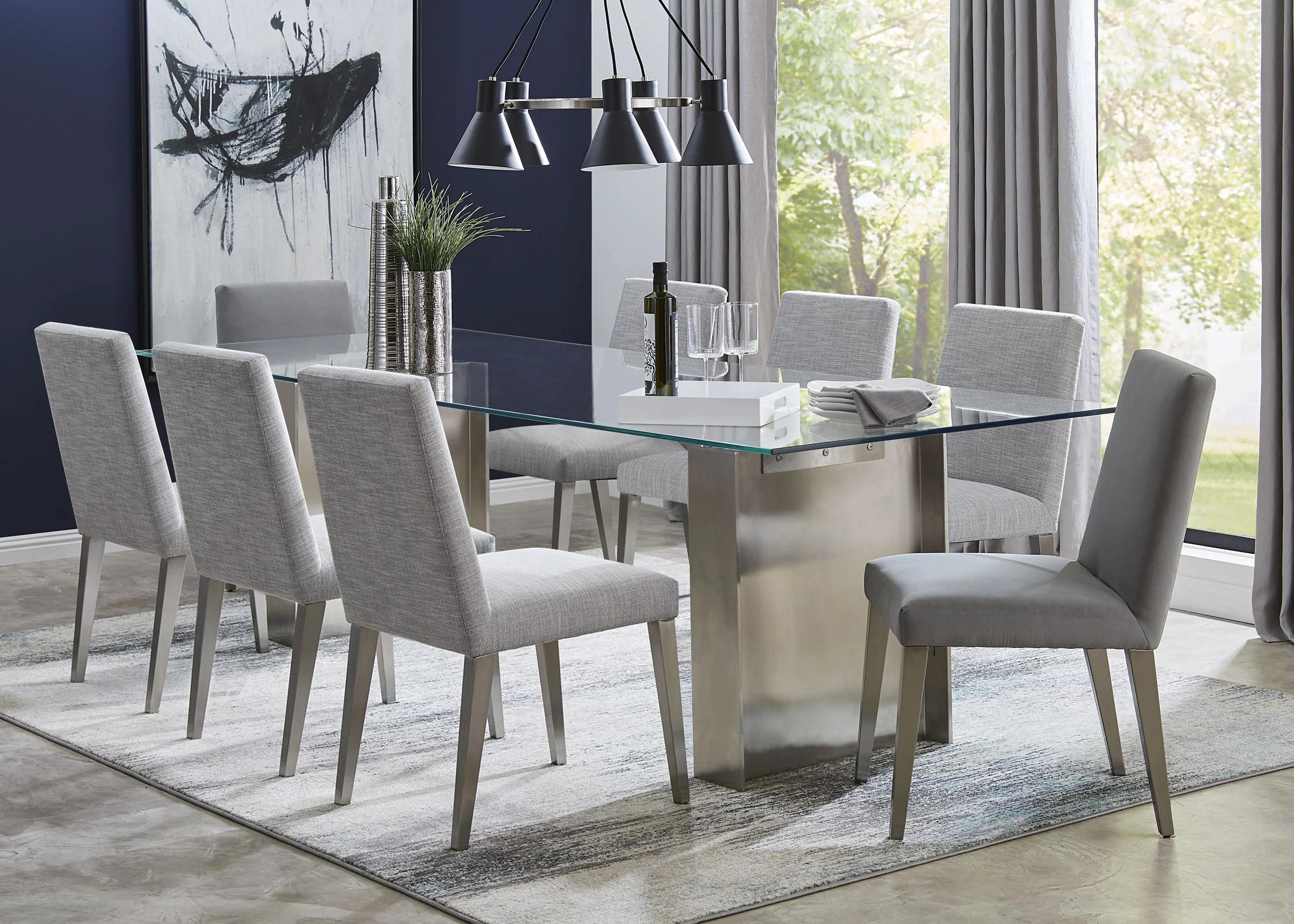 

    
104" Brushed Stainless Steel Dining Set 7Pcs OMNIA by Modus Furniture
