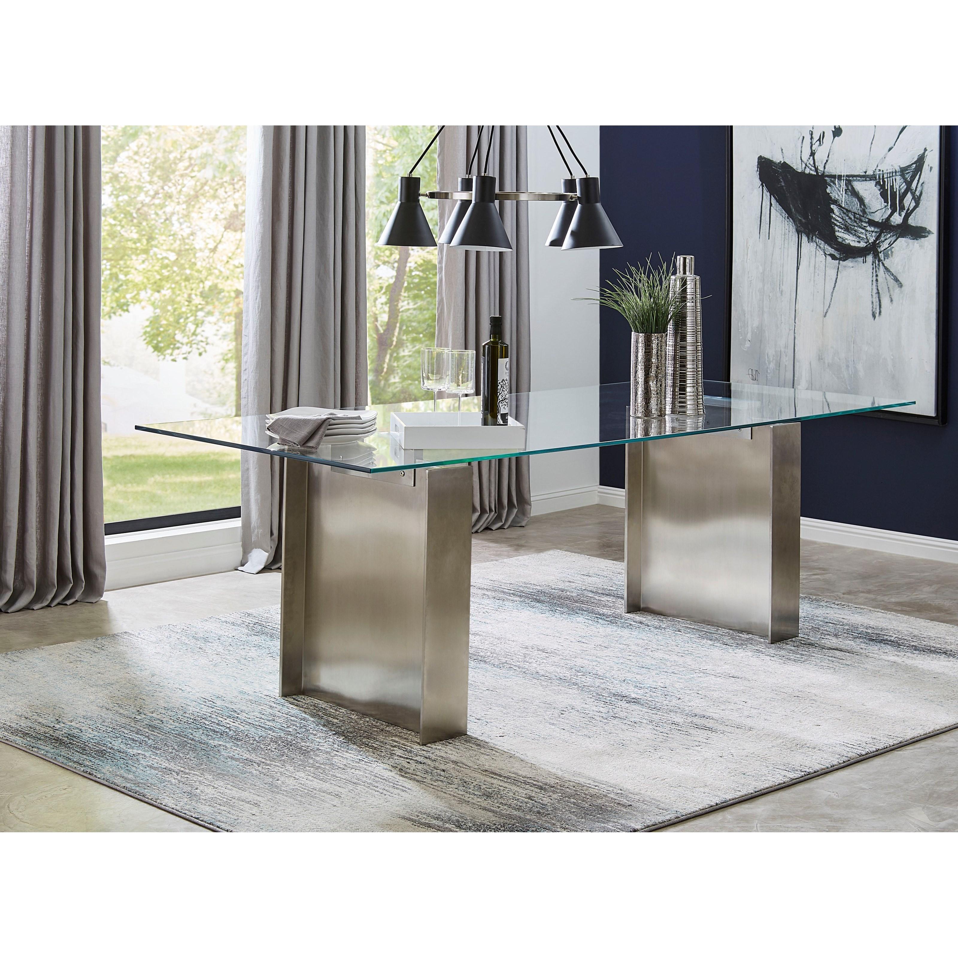 

    
84" Table in Brushed Stainless Steel with Glass Top OMNIA by Modus Furniture
