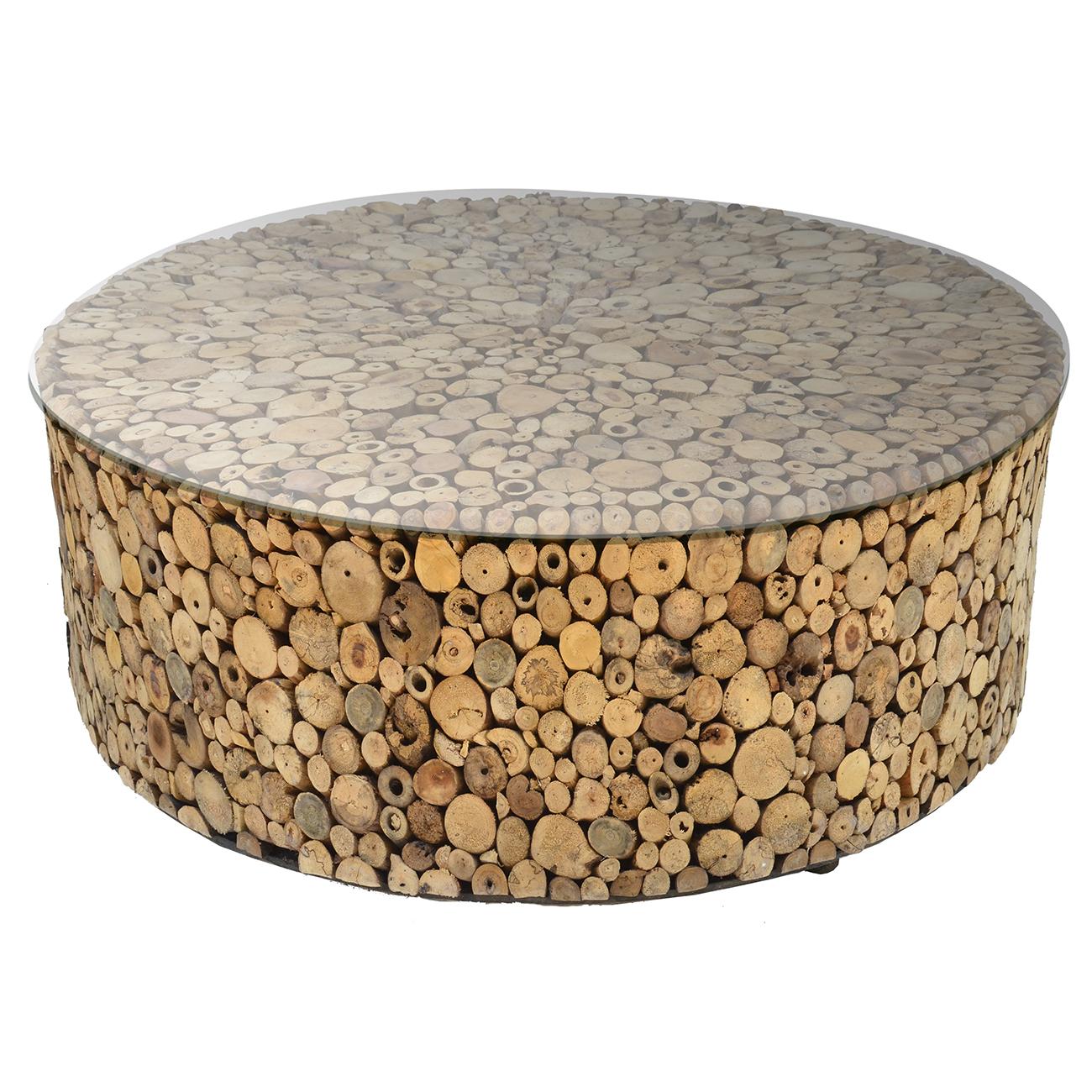 

    
A&B Home 0647 Contemporary Driftwood Glass Round Coffee Table
