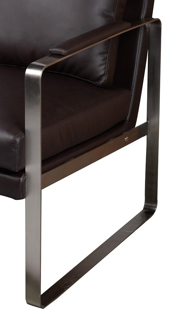 

    
A&B Home 41017 Modern Dark Brown Leather Stainless Steel Base Armchair
