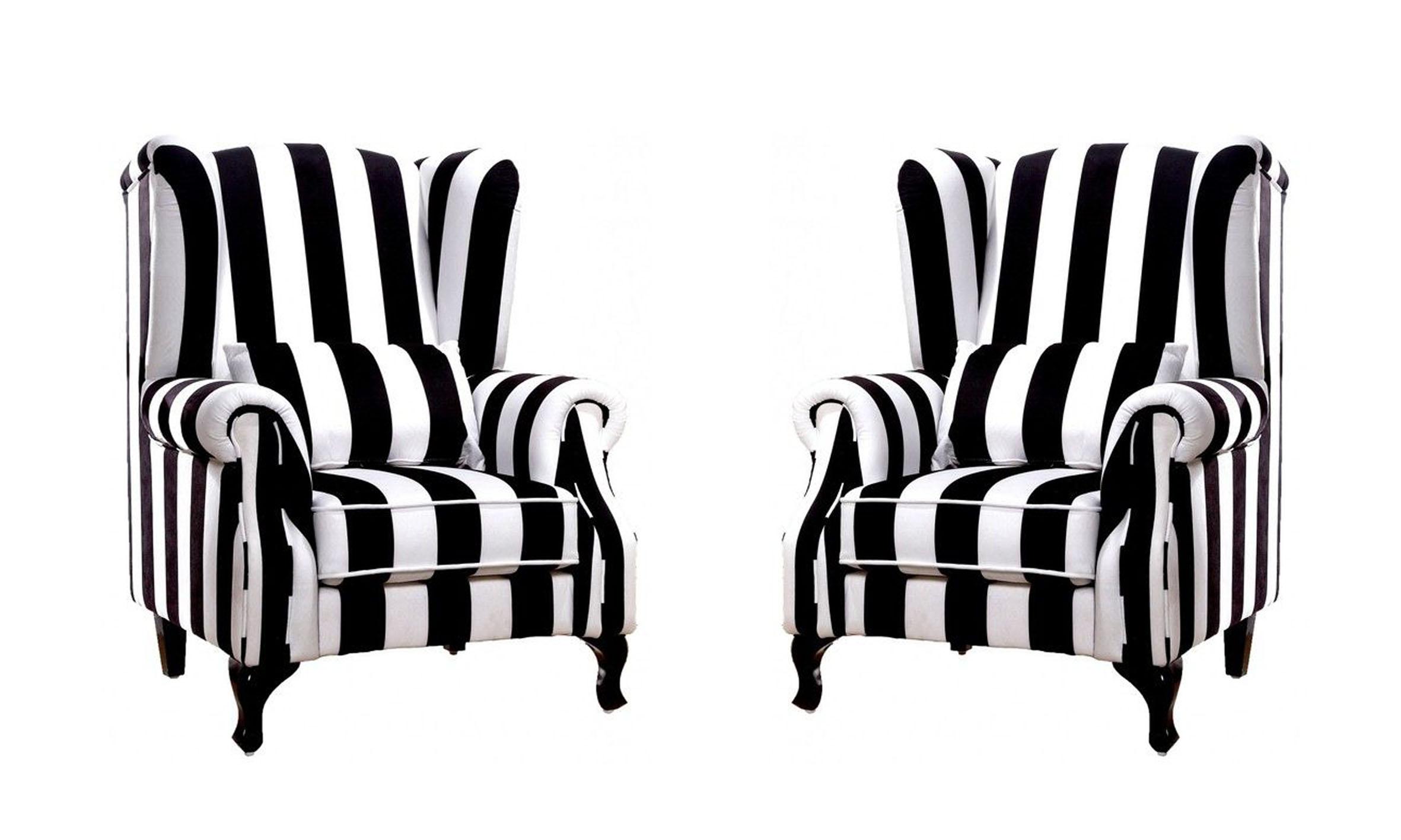Traditional Arm Chairs 43280 43280-Armchair-Set-2 in Black, White Fabric