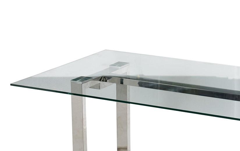 

    
A&B Home AV42498 Modern Clear Glass Top Table Stainless Steel Base Dining Table
